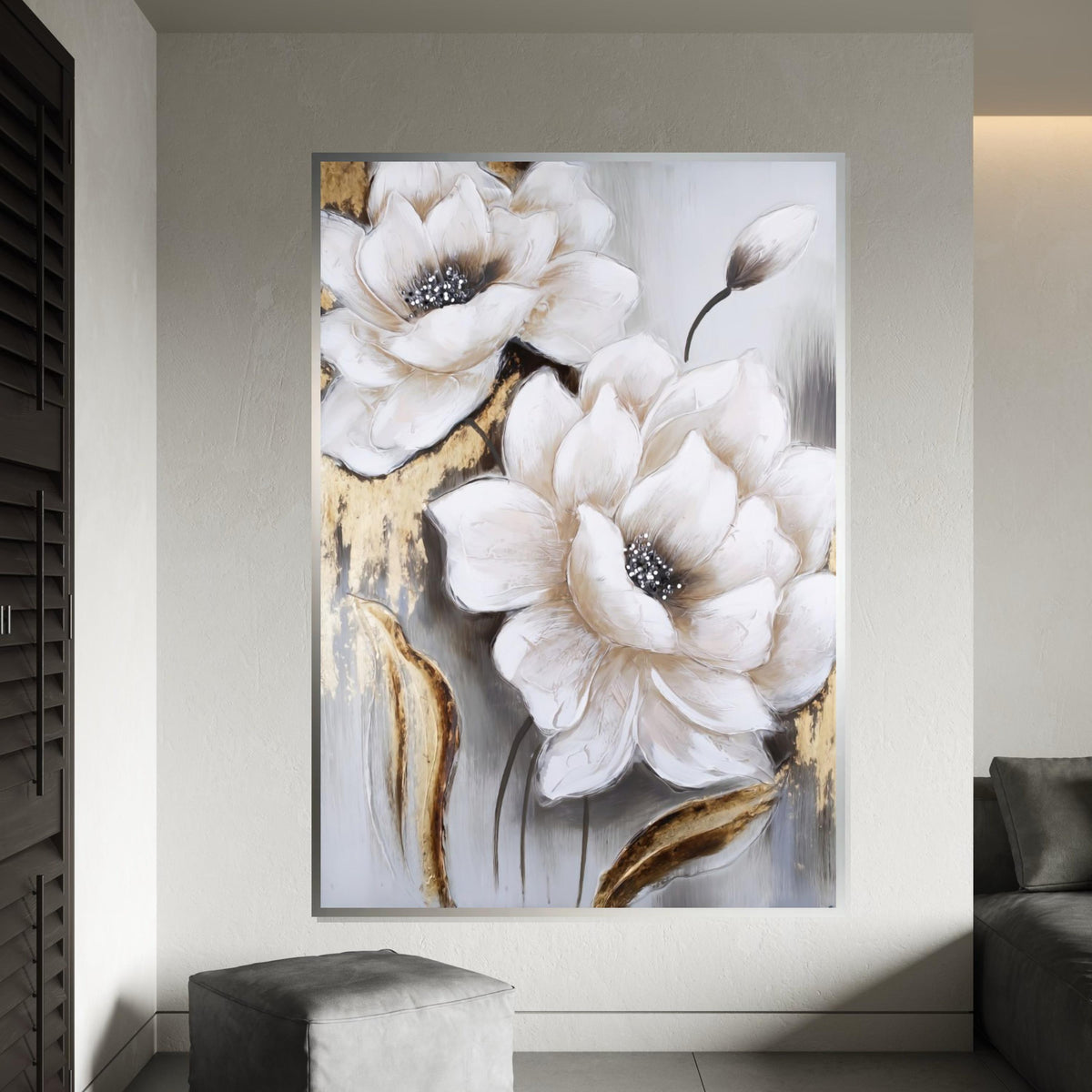 Elegant White Flowers Canvas, Floral Art, Wall Art Canvas Design, NatureInspired, Ready To Hang Decoration, Modern Botanicals