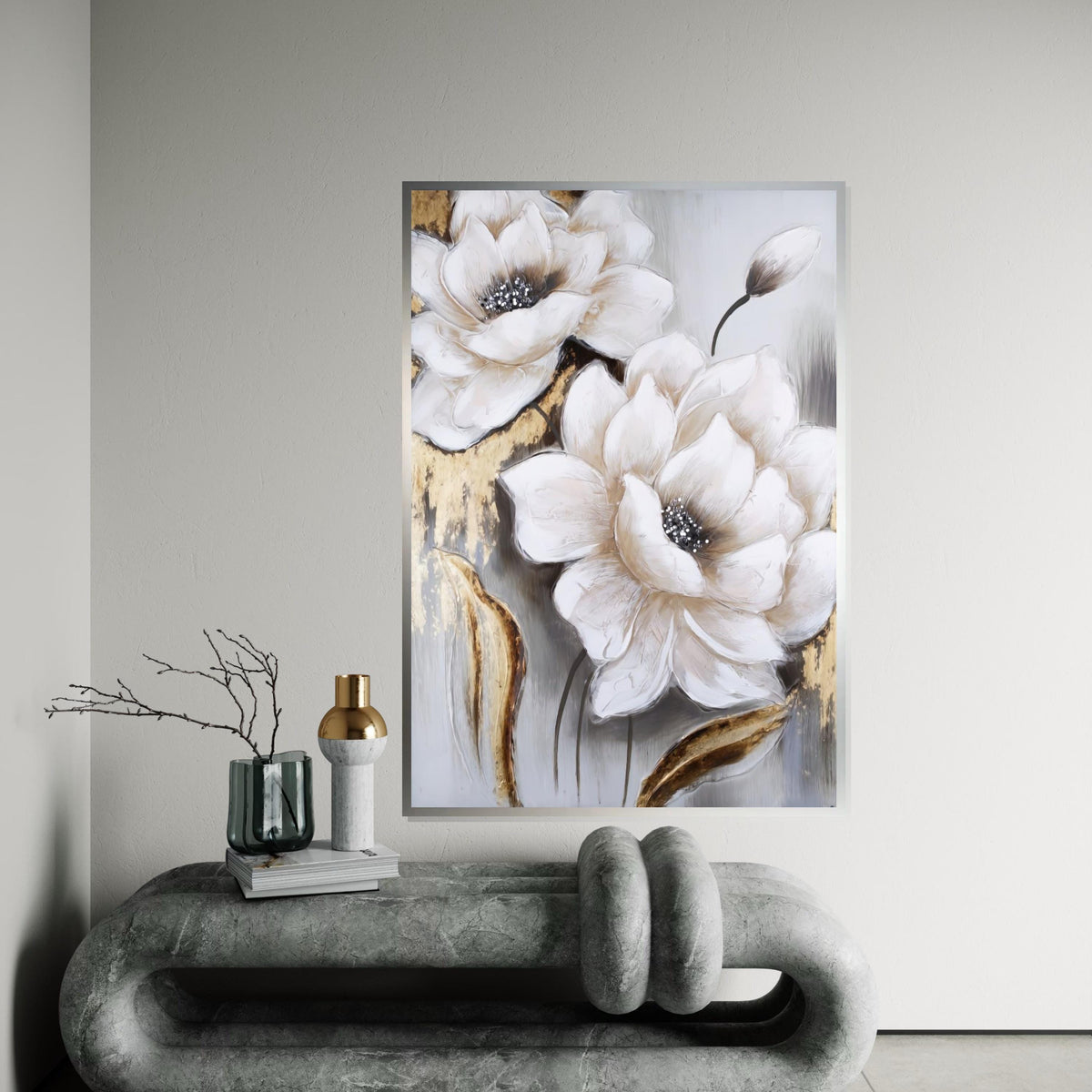 Elegant White Flowers Canvas, Floral Art, Wall Art Canvas Design, NatureInspired, Ready To Hang Decoration, Modern Botanicals