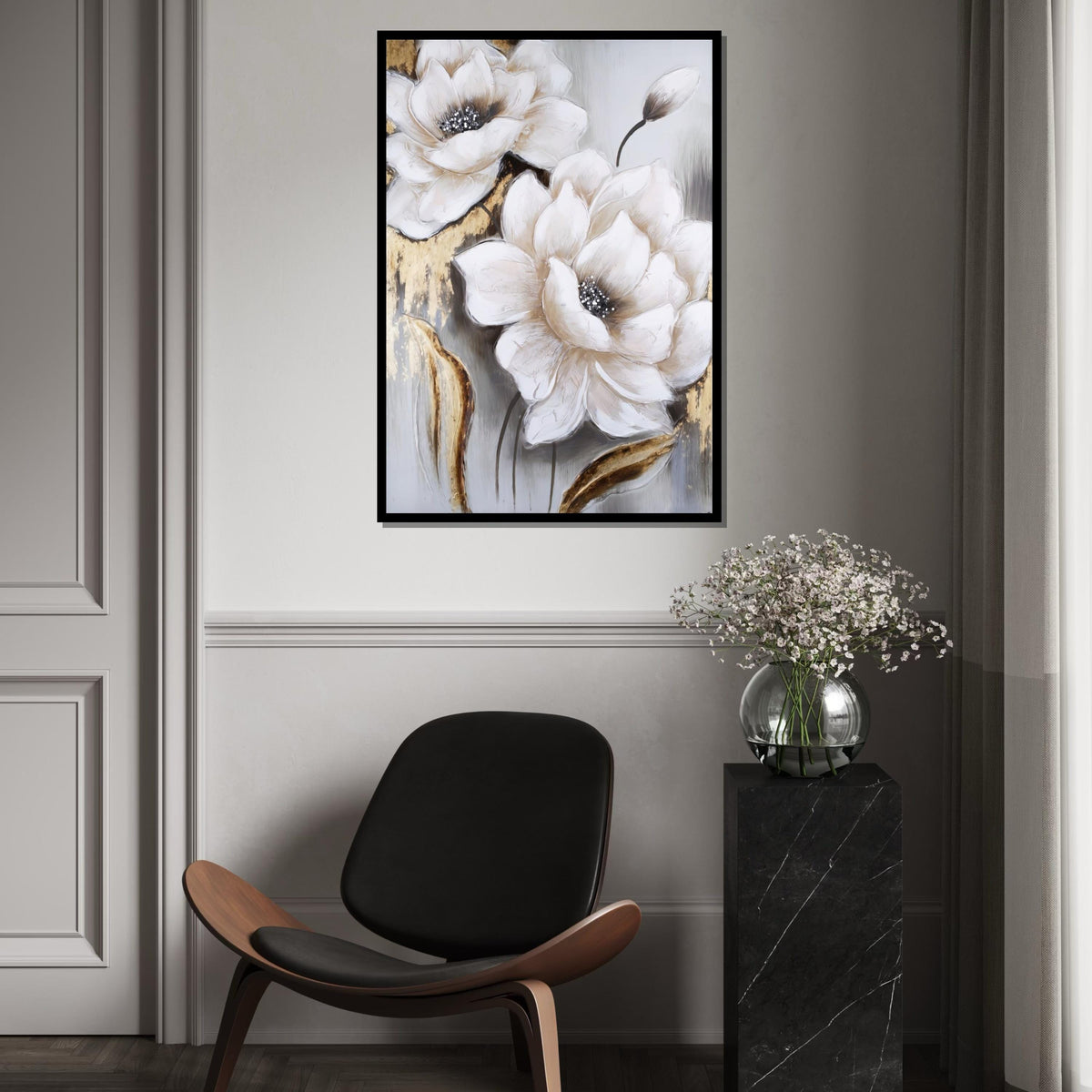 Elegant White Flowers Canvas, Floral Art, Wall Art Canvas Design, NatureInspired, Ready To Hang Decoration, Modern Botanicals
