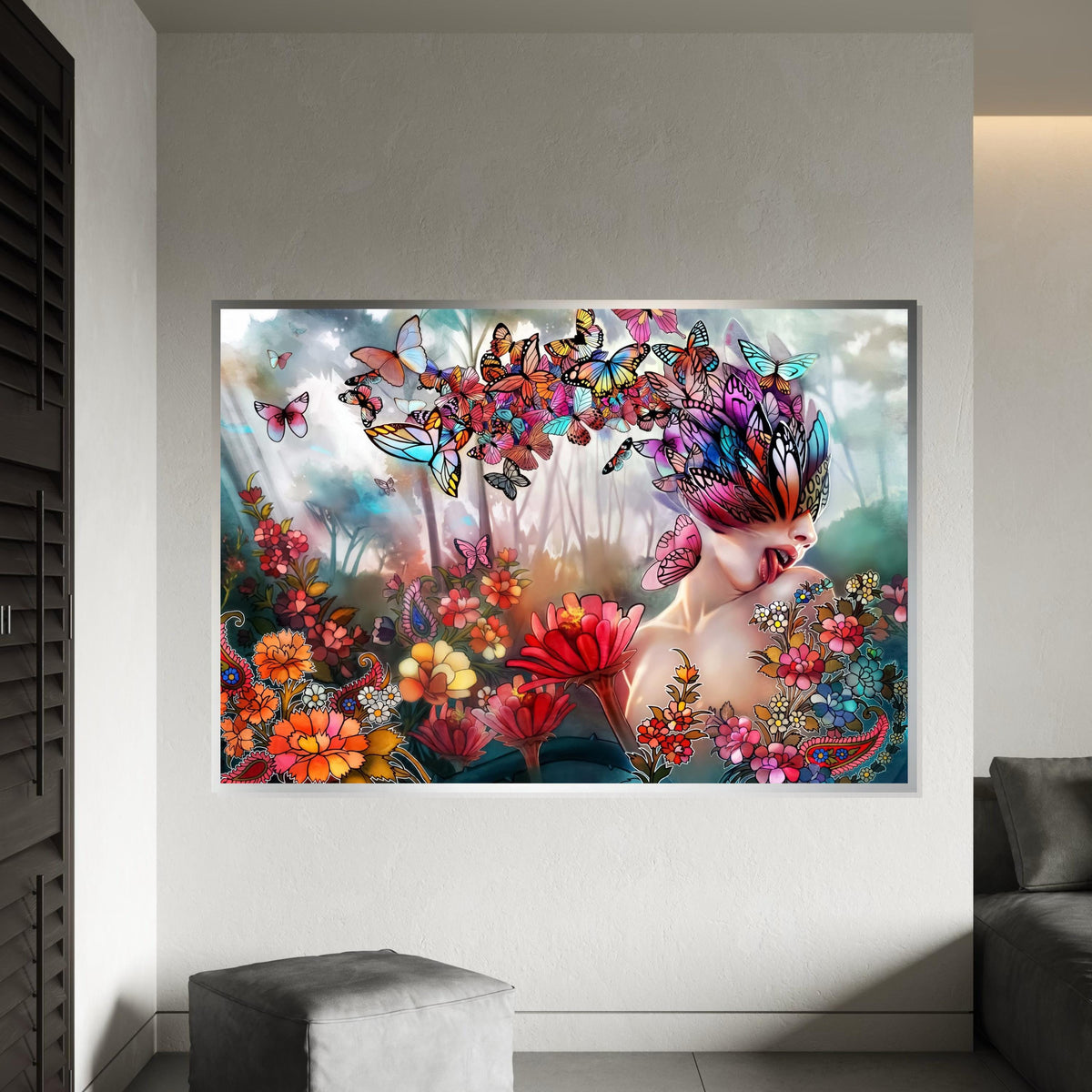 Butterfly Dreams Canvas, Surreal Art, Colorful Butterfly and Flowers, Wall Art Canvas Design, Ready To Hang, Unique Home Decor, Nature Art