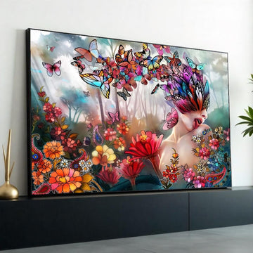 Butterfly Dreams Canvas, Surreal Art, Colorful Butterfly and Flowers, Wall Art Canvas Design, Ready To Hang, Unique Home Decor, Nature Art
