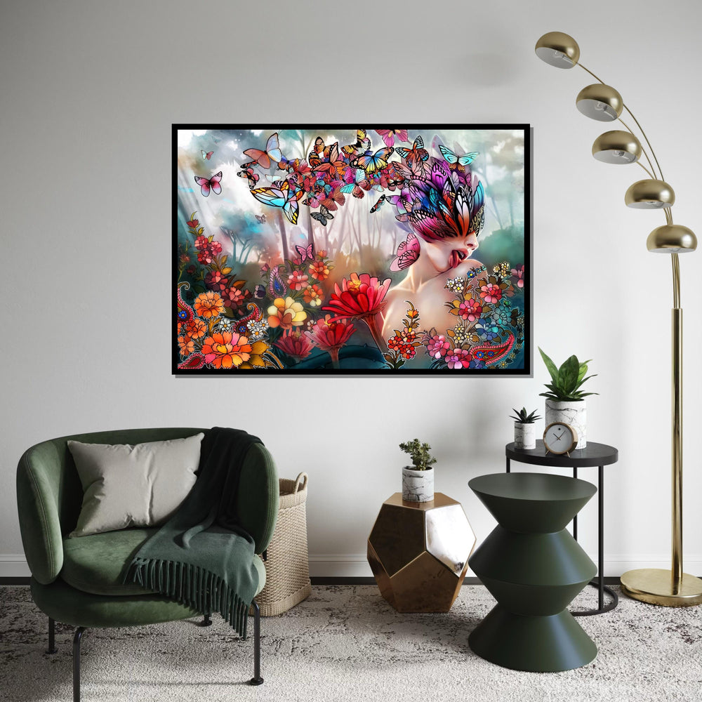 Butterfly Dreams Canvas, Surreal Art, Colorful Butterfly and Flowers, Wall Art Canvas Design, Ready To Hang, Unique Home Decor, Nature Art
