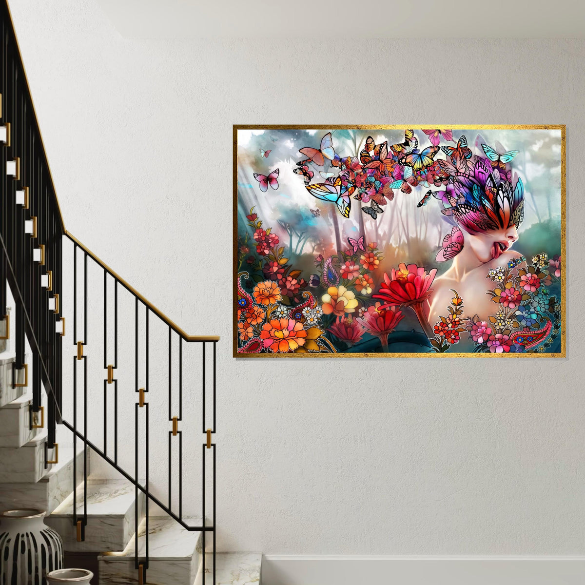 Butterfly Dreams Canvas, Surreal Art, Colorful Butterfly and Flowers, Wall Art Canvas Design, Ready To Hang, Unique Home Decor, Nature Art