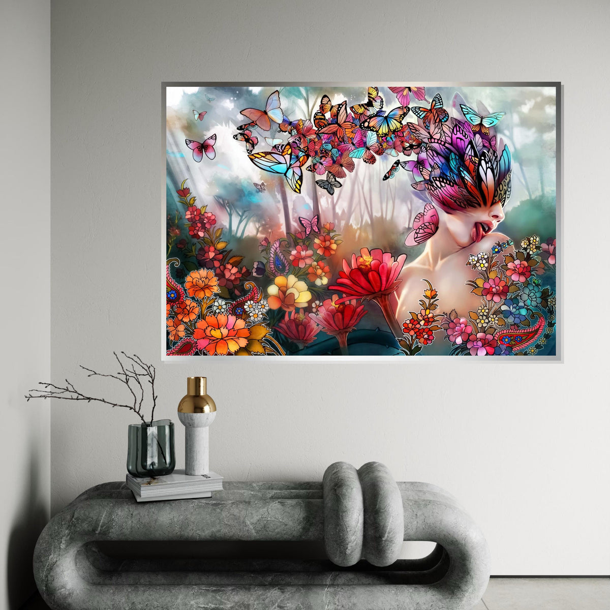 Butterfly Dreams Canvas, Surreal Art, Colorful Butterfly and Flowers, Wall Art Canvas Design, Ready To Hang, Unique Home Decor, Nature Art