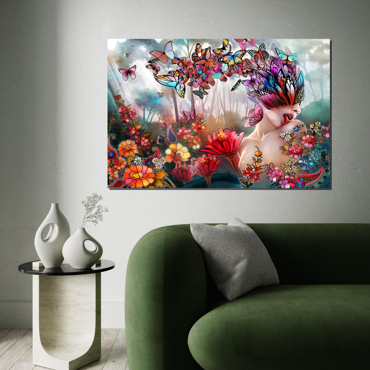 Butterfly Dreams Canvas, Surreal Art, Colorful Butterfly and Flowers, Wall Art Canvas Design, Ready To Hang, Unique Home Decor, Nature Art