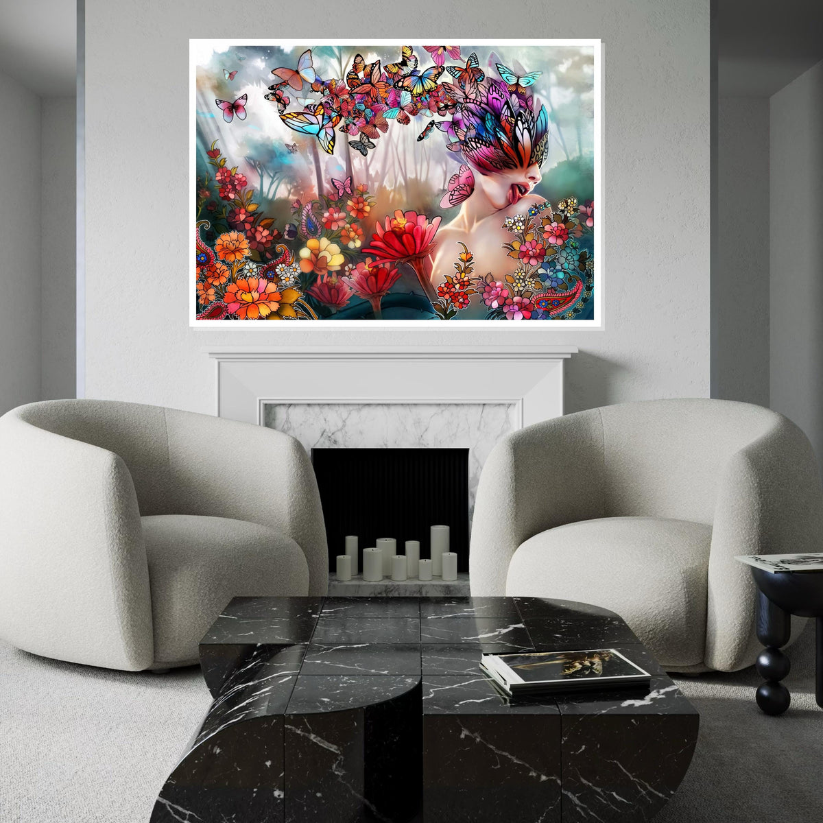 Butterfly Dreams Canvas, Surreal Art, Colorful Butterfly and Flowers, Wall Art Canvas Design, Ready To Hang, Unique Home Decor, Nature Art