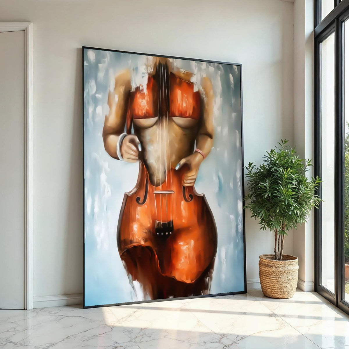 Human Cello Canvas, Musical Body Art, Abstract Cello Poster, Wall Art Canvas Design, Artistic Decoration, Ready to Hang Home Decor