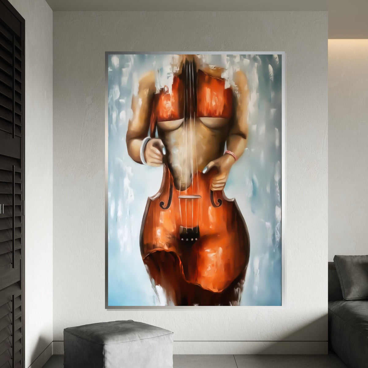 Human Cello Canvas, Musical Body Art, Abstract Cello Poster, Wall Art Canvas Design, Artistic Decoration, Ready to Hang Home Decor