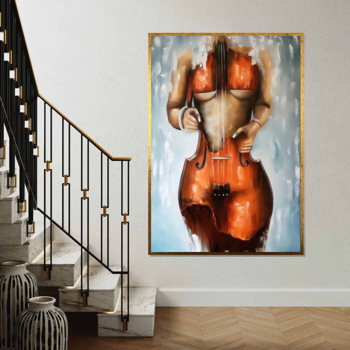 Human Cello Canvas, Musical Body Art, Abstract Cello Poster, Wall Art Canvas Design, Artistic Decoration, Ready to Hang Home Decor