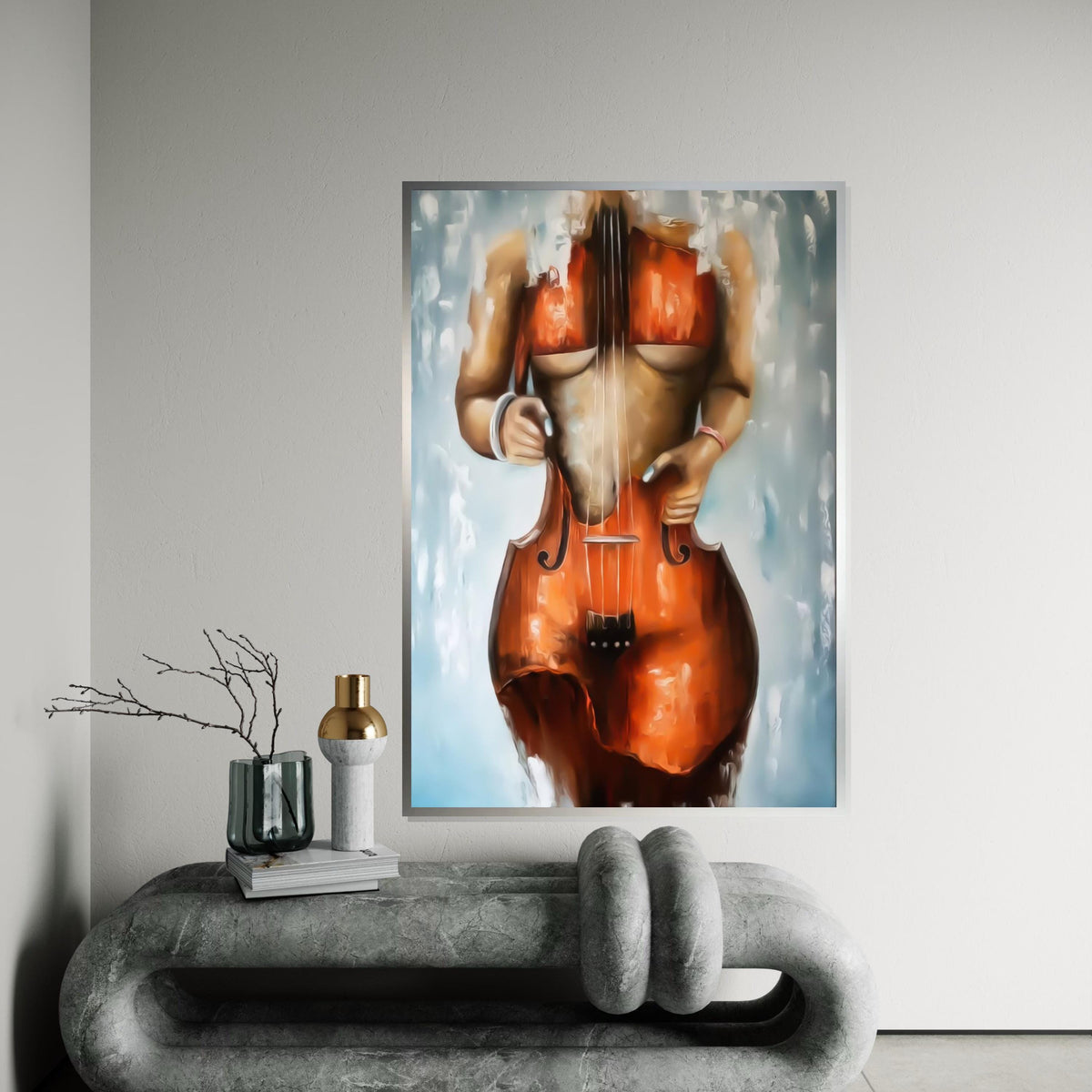 Human Cello Canvas, Musical Body Art, Abstract Cello Poster, Wall Art Canvas Design, Artistic Decoration, Ready to Hang Home Decor