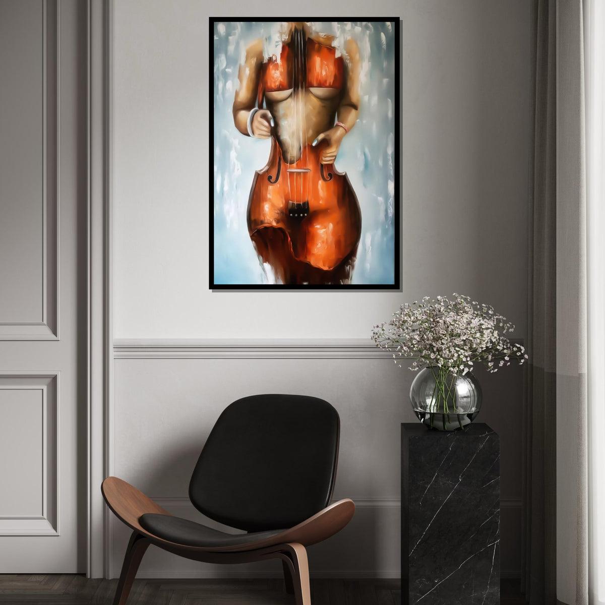 Human Cello Canvas, Musical Body Art, Abstract Cello Poster, Wall Art Canvas Design, Artistic Decoration, Ready to Hang Home Decor