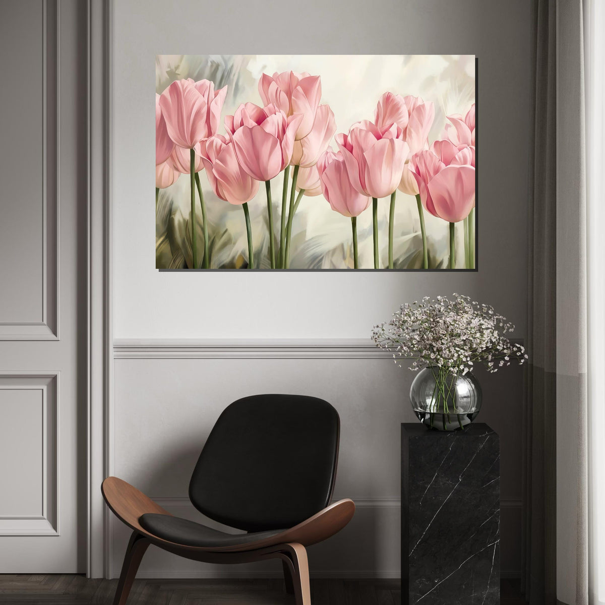 Blush Tulip Canvas, Pink Flower Wall Art, Floral Print, Tulip Canvas Design, Nature Wall Decor, Ready to Hang, Garden Bloom Poster