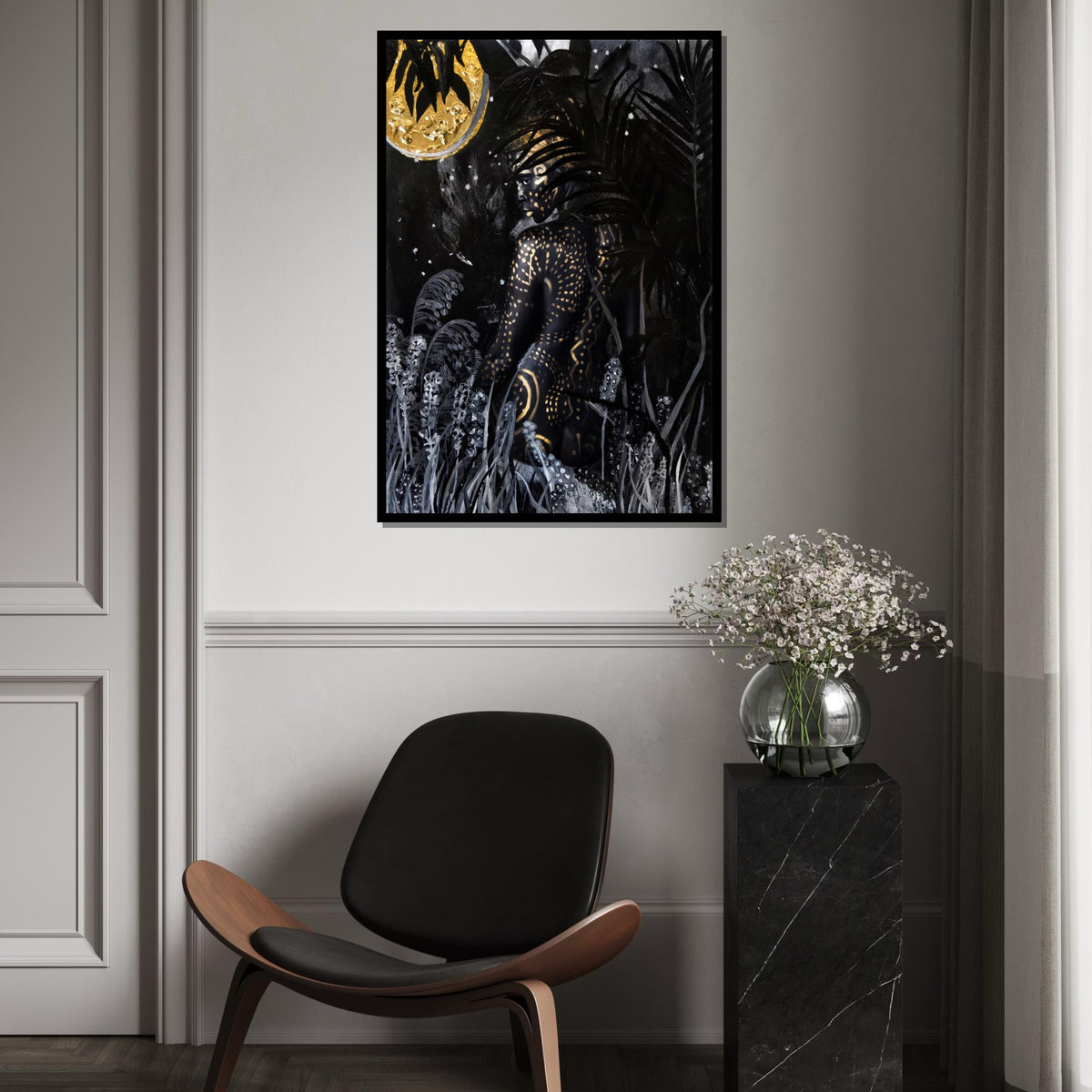 Midnight Jungle Silhouette Canvas, Abstract Nature Art, Ethereal Wall Print, Art Canvas Design, Ready To Hang Home Décor