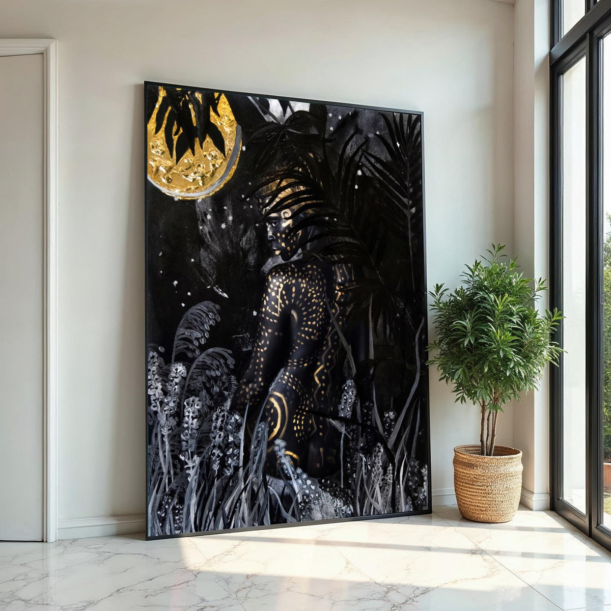 Midnight Jungle Silhouette Canvas, Abstract Nature Art, Ethereal Wall Print, Art Canvas Design, Ready To Hang Home Décor