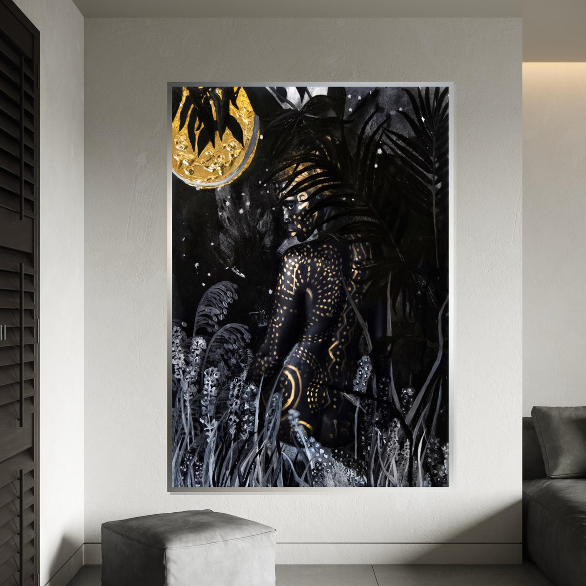 Midnight Jungle Silhouette Canvas, Abstract Nature Art, Ethereal Wall Print, Art Canvas Design, Ready To Hang Home Décor