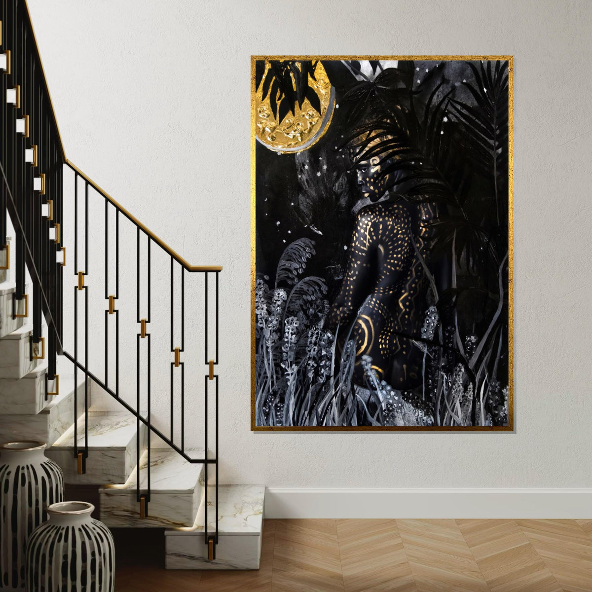 Midnight Jungle Silhouette Canvas, Abstract Nature Art, Ethereal Wall Print, Art Canvas Design, Ready To Hang Home Décor