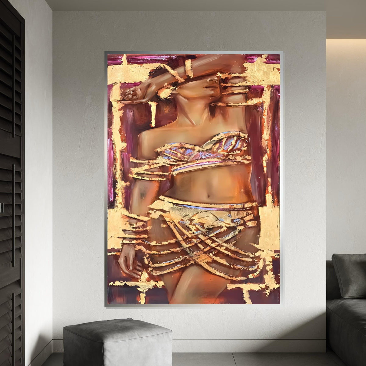 Gilded Elegance Canvas, Abstract Body Art, Textured Glamour, Wall Art Canvas Design, Ready To Hang Decoration