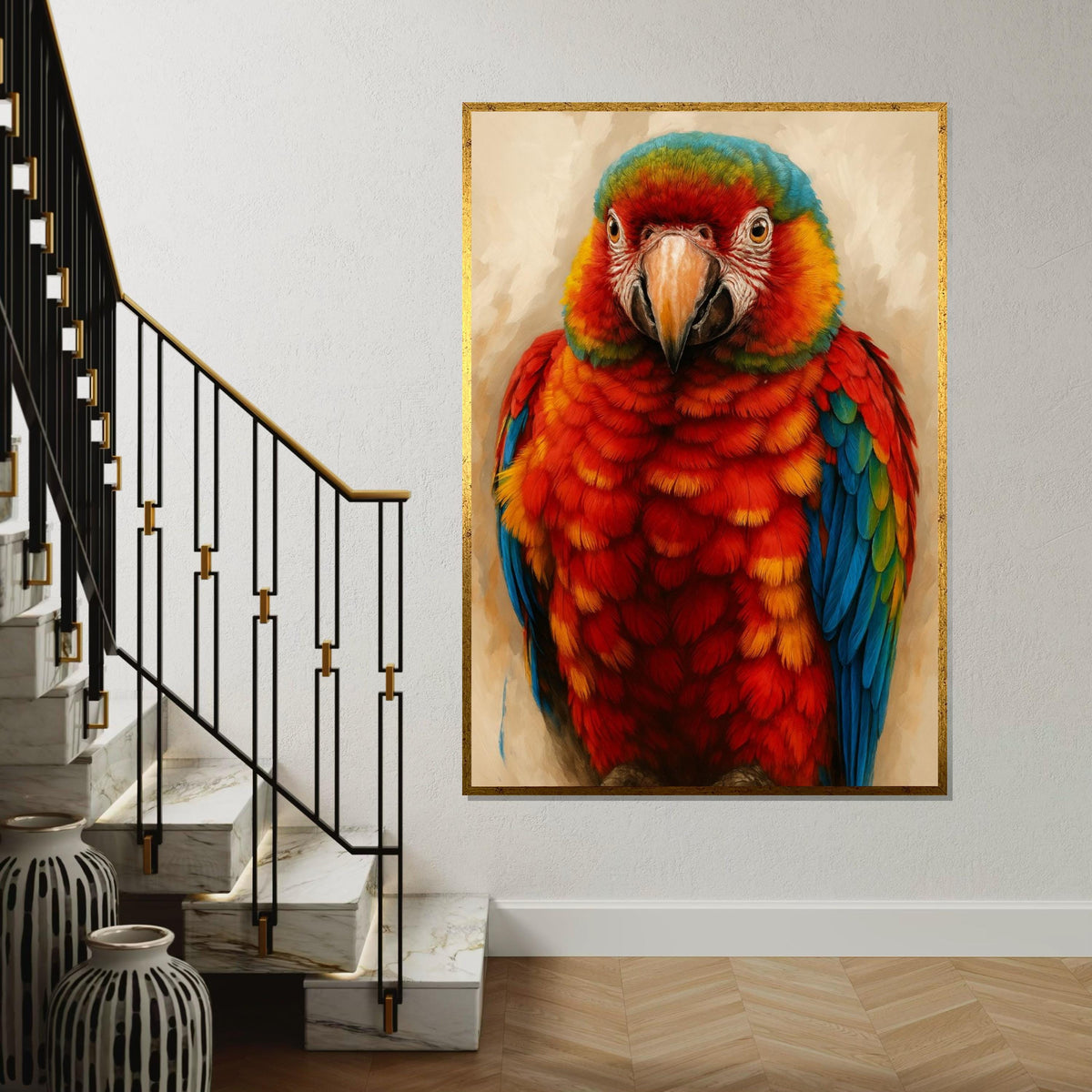 Colorful Parrot Canvas, Parrot Wall Art, Macaw Print, Bird Poster, Wall Art Canvas Design, Ready to Hang Decoration, Print Art