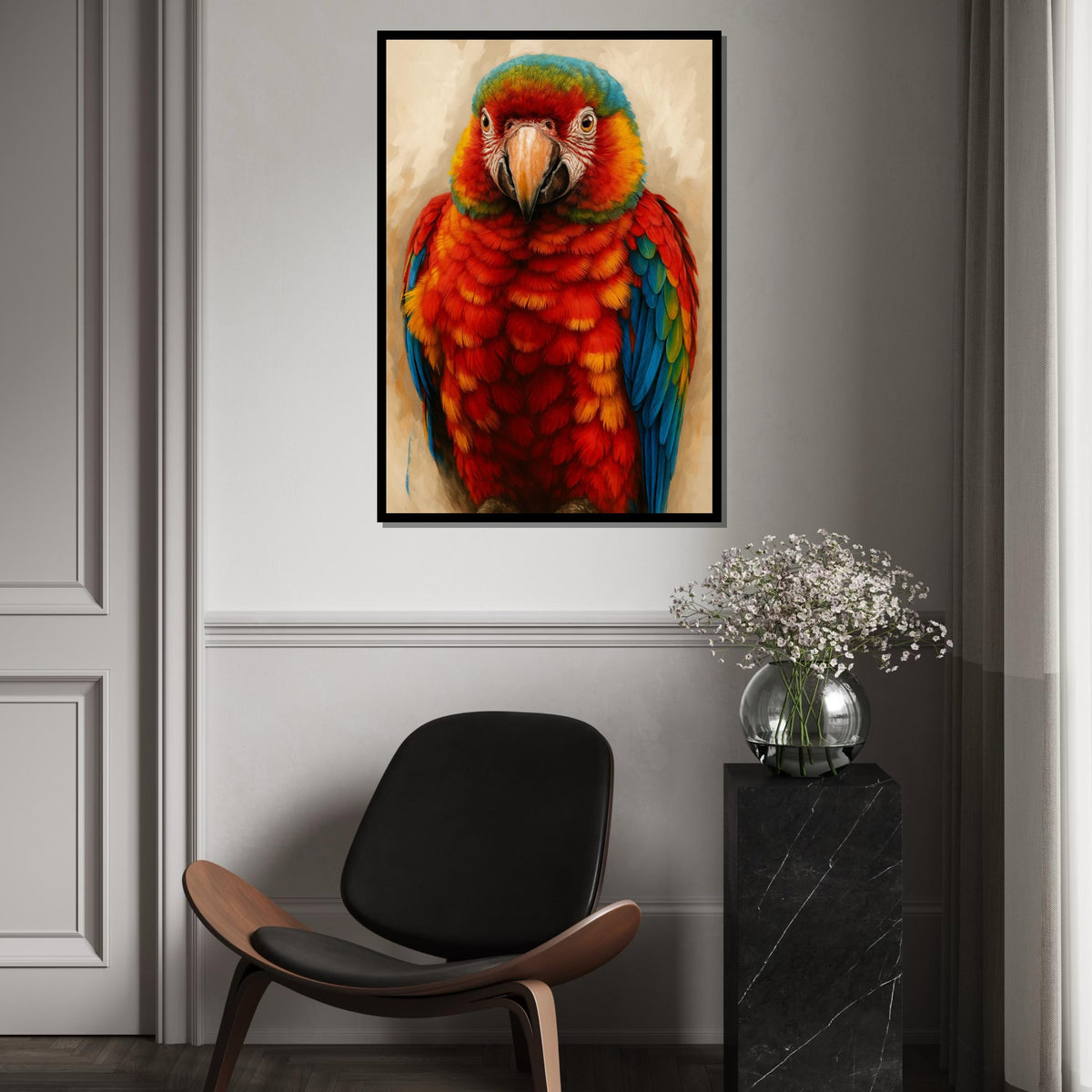 Colorful Parrot Canvas, Parrot Wall Art, Macaw Print, Bird Poster, Wall Art Canvas Design, Ready to Hang Decoration, Print Art