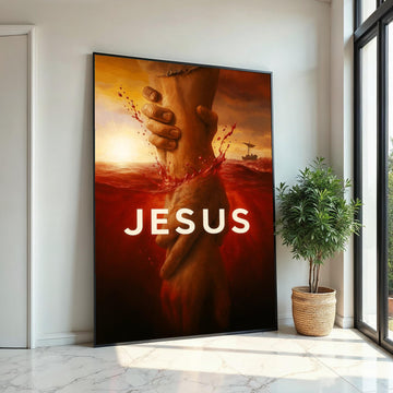 Jesus Savior Canvas, Religious Art, Hand of God, Red Sea Painting, Spiritual Wall Art Canvas Design, Ready To Hang Decoration