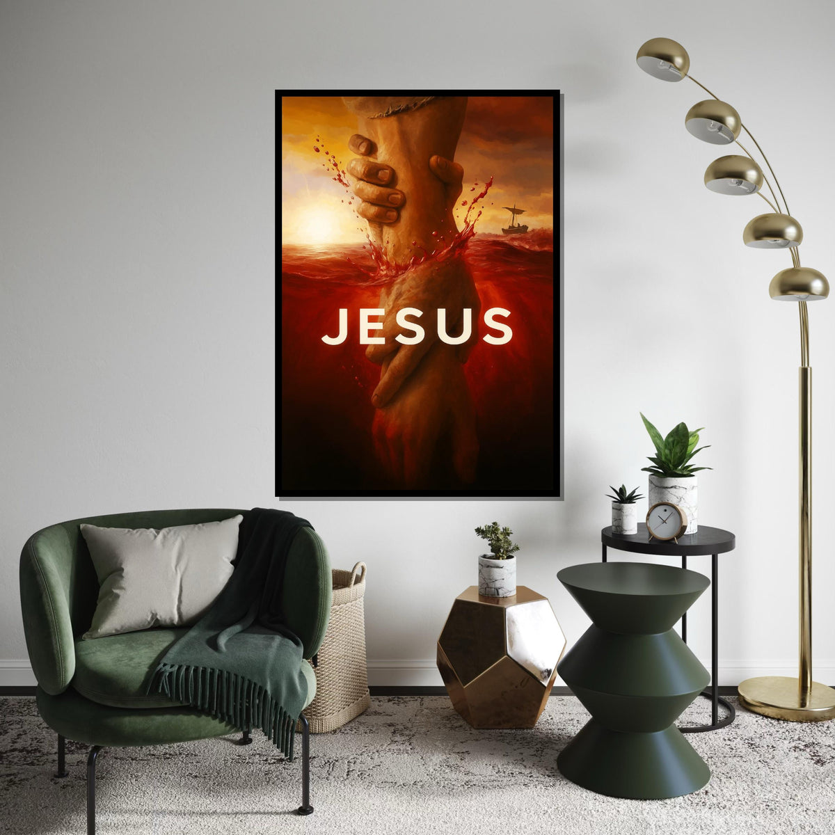 Jesus Savior Canvas, Religious Art, Hand of God, Red Sea Painting, Spiritual Wall Art Canvas Design, Ready To Hang Decoration