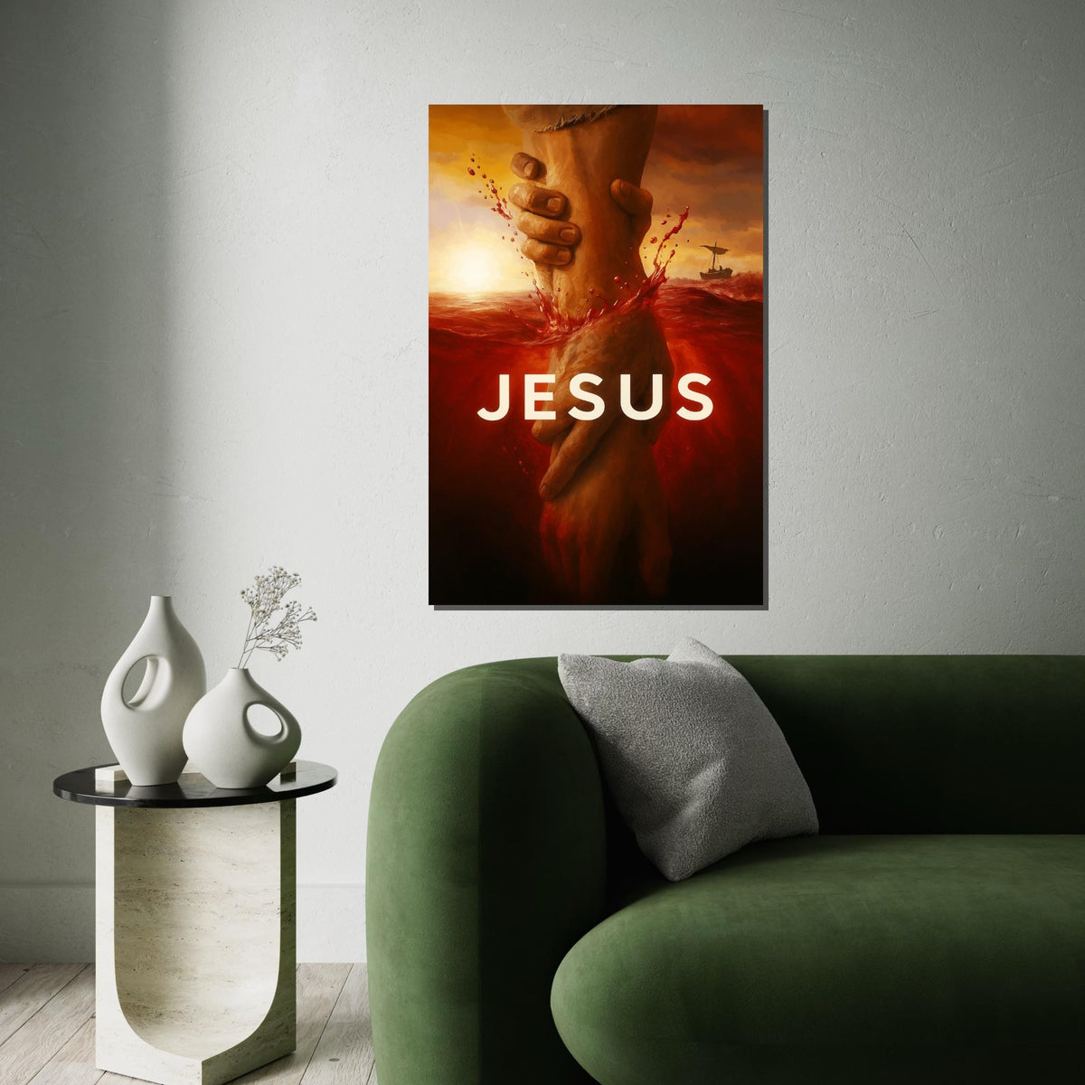 Jesus Savior Canvas, Religious Art, Hand of God, Red Sea Painting, Spiritual Wall Art Canvas Design, Ready To Hang Decoration