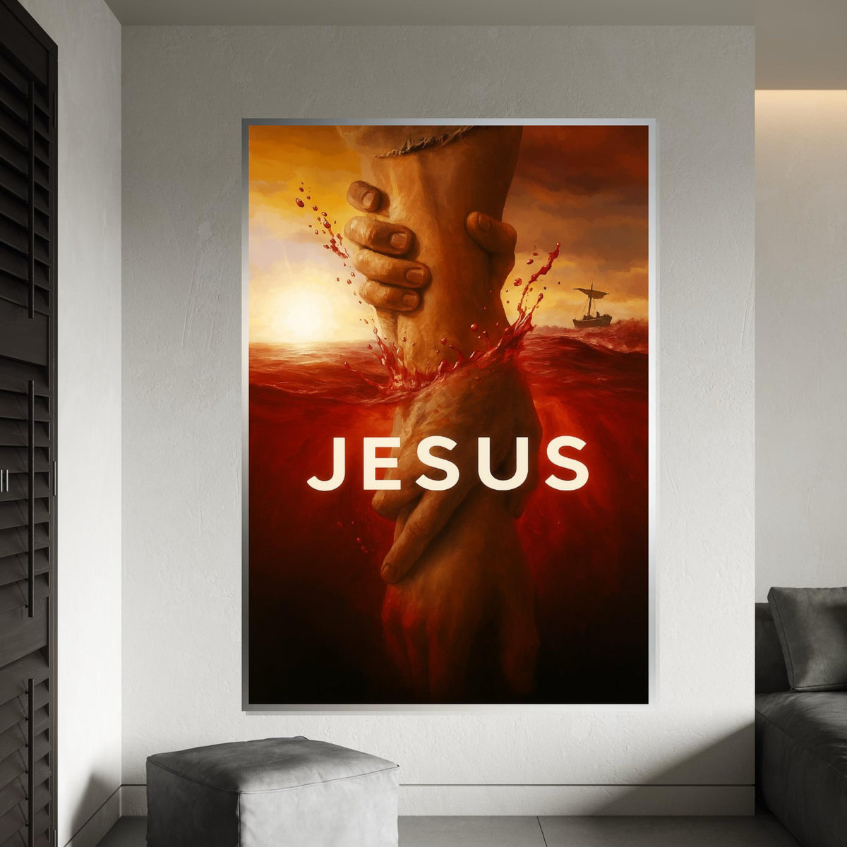 Jesus Savior Canvas, Religious Art, Hand of God, Red Sea Painting, Spiritual Wall Art Canvas Design, Ready To Hang Decoration