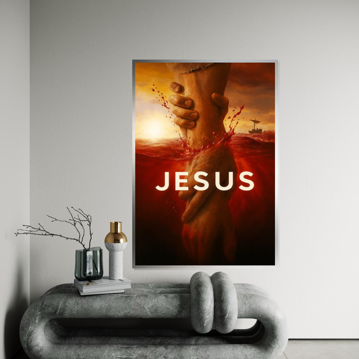 Jesus Savior Canvas, Religious Art, Hand of God, Red Sea Painting, Spiritual Wall Art Canvas Design, Ready To Hang Decoration