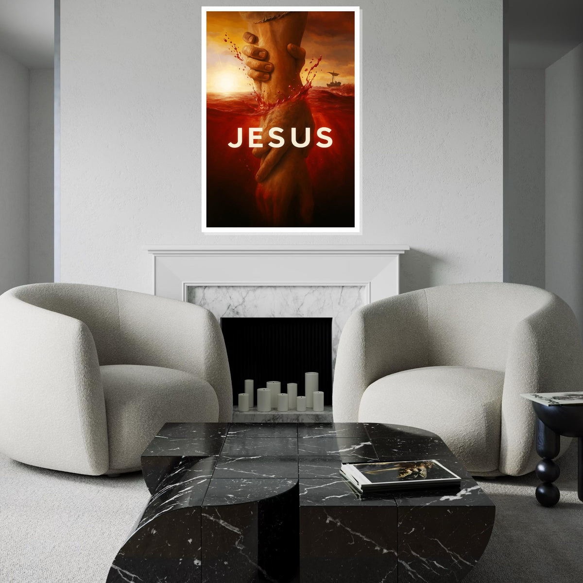 Jesus Savior Canvas, Religious Art, Hand of God, Red Sea Painting, Spiritual Wall Art Canvas Design, Ready To Hang Decoration