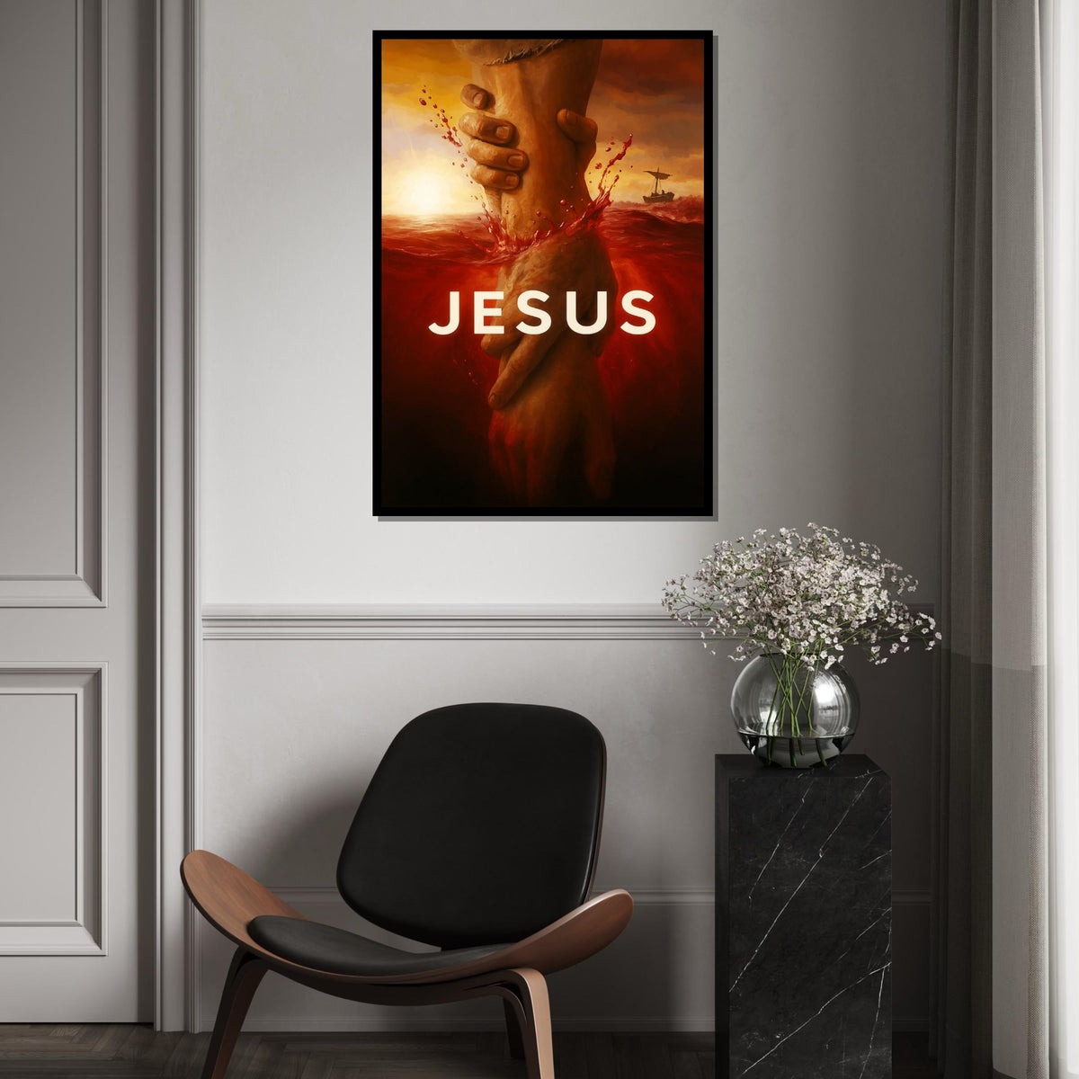 Jesus Savior Canvas, Religious Art, Hand of God, Red Sea Painting, Spiritual Wall Art Canvas Design, Ready To Hang Decoration