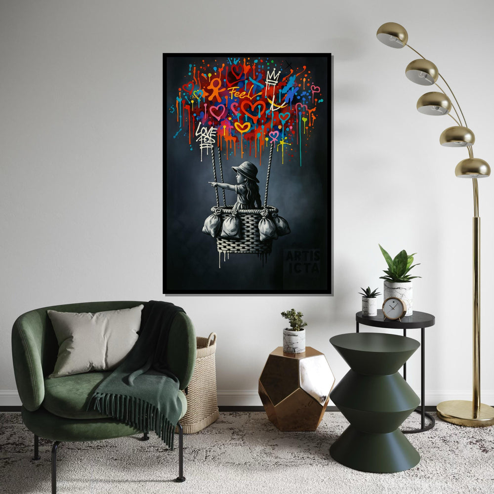 New Style,Colorful Graffiti Balloon Art,Girl in Basket Street Art Canvas, Urban Wall Art, Love and Hope Graffiti Print, Ready To Hang Canvas