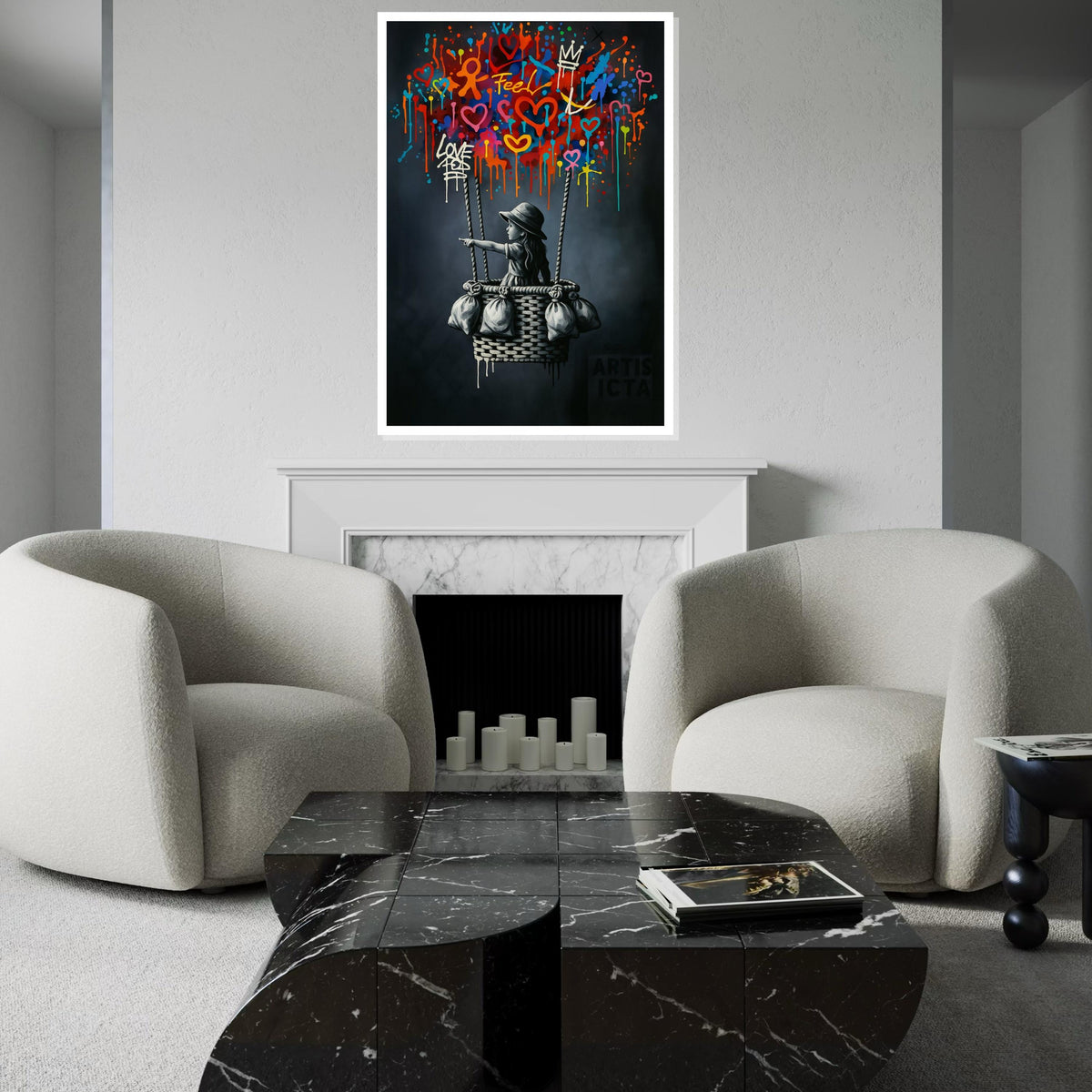 New Style,Colorful Graffiti Balloon Art,Girl in Basket Street Art Canvas, Urban Wall Art, Love and Hope Graffiti Print, Ready To Hang Canvas