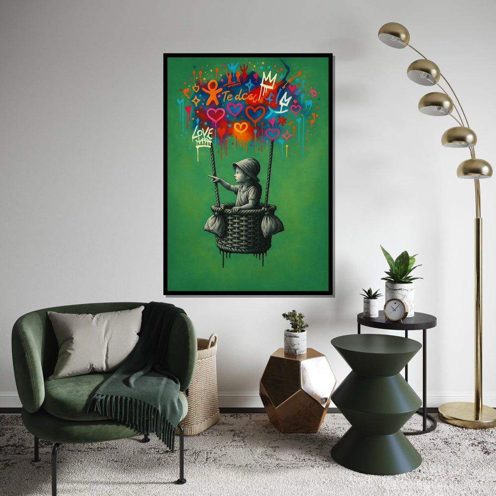 New Style,Colorful Graffiti Balloon Art,Girl in Basket Street Art Canvas, Urban Wall Art, Love and Hope Graffiti Print, Ready To Hang Canvas