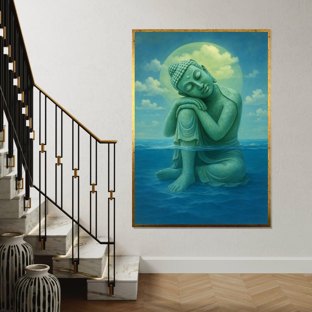 Serene Buddha Canvas, Buddha in Ocean Wall Art, Zen Decor, Wall Art Canvas Design, Ready to Hang Calmness Print