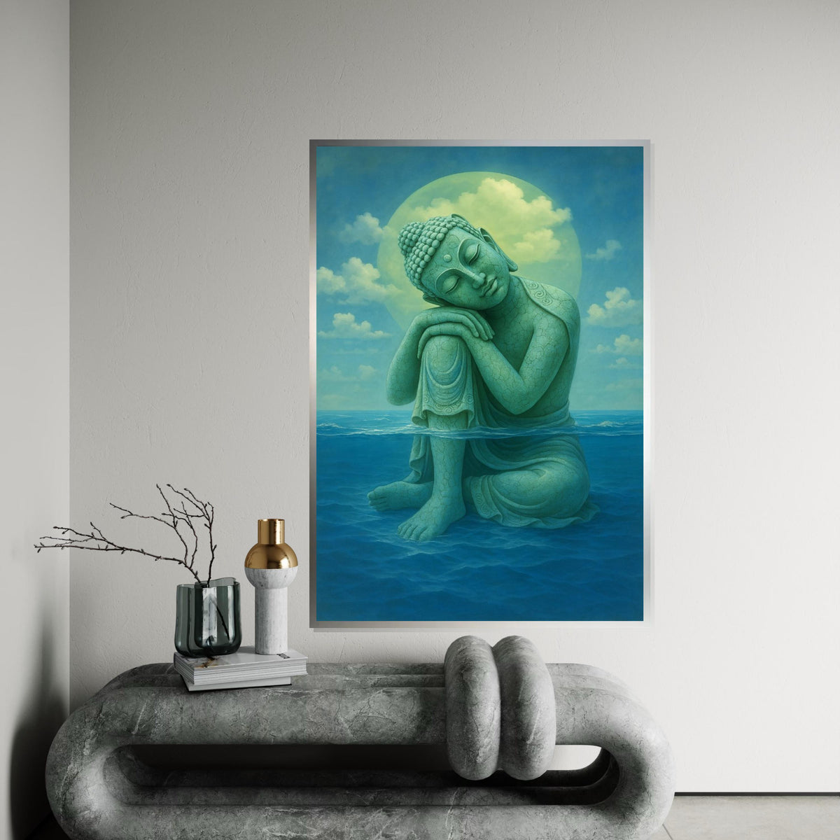 Serene Buddha Canvas, Buddha in Ocean Wall Art, Zen Decor, Wall Art Canvas Design, Ready to Hang Calmness Print