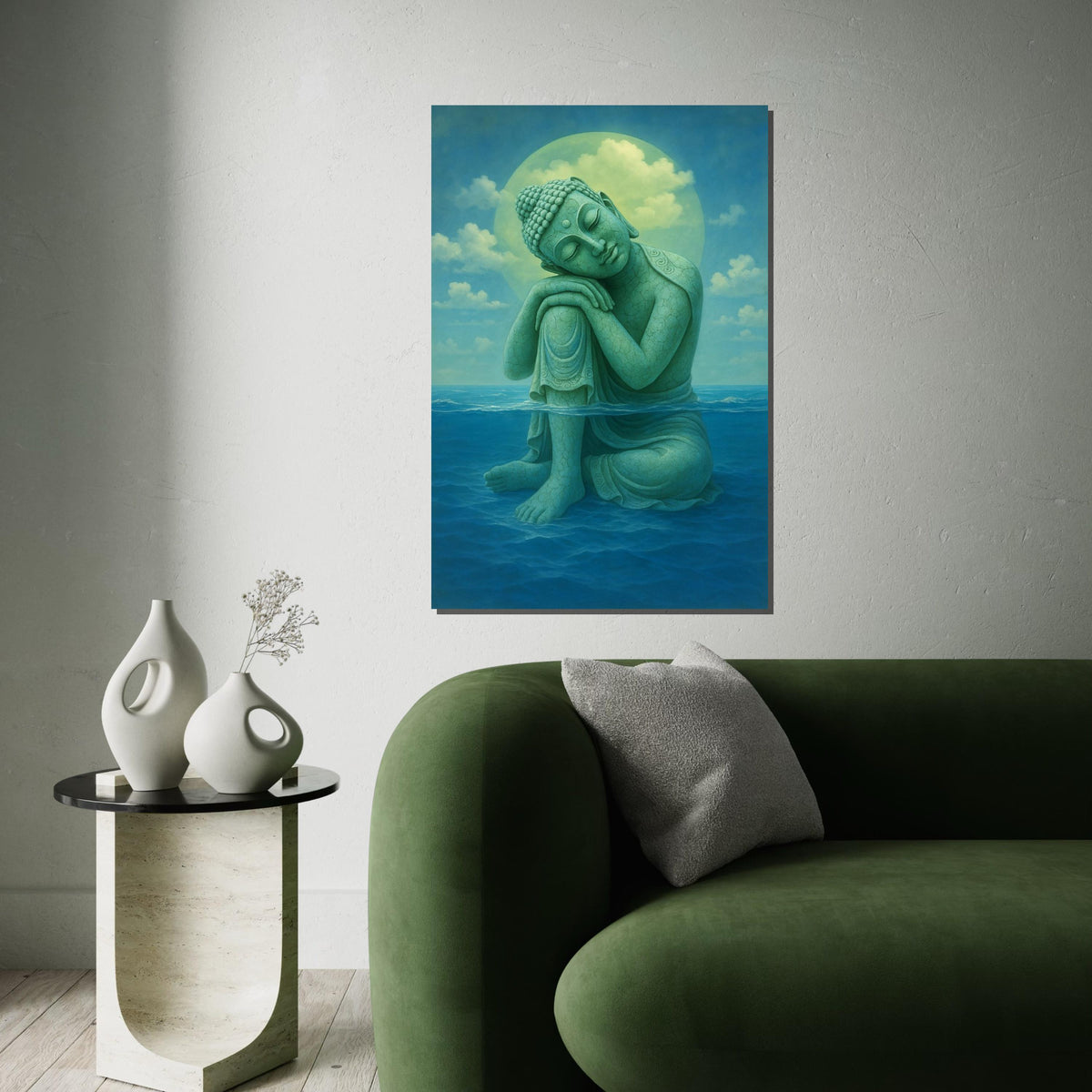 Serene Buddha Canvas, Buddha in Ocean Wall Art, Zen Decor, Wall Art Canvas Design, Ready to Hang Calmness Print