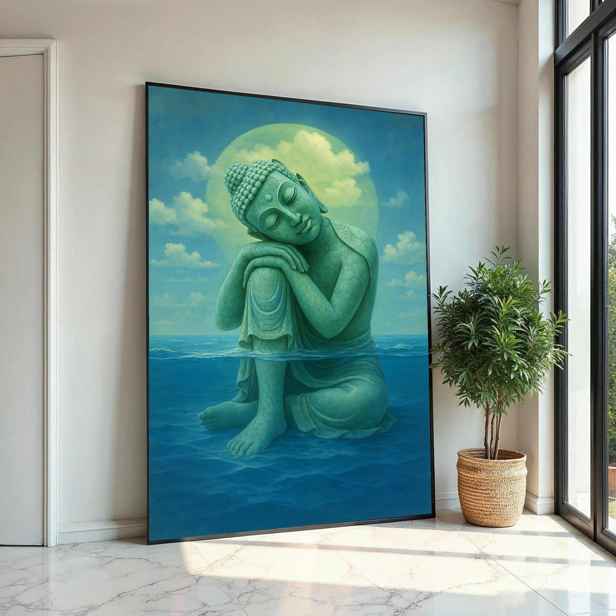 Serene Buddha Canvas, Buddha in Ocean Wall Art, Zen Decor, Wall Art Canvas Design, Ready to Hang Calmness Print