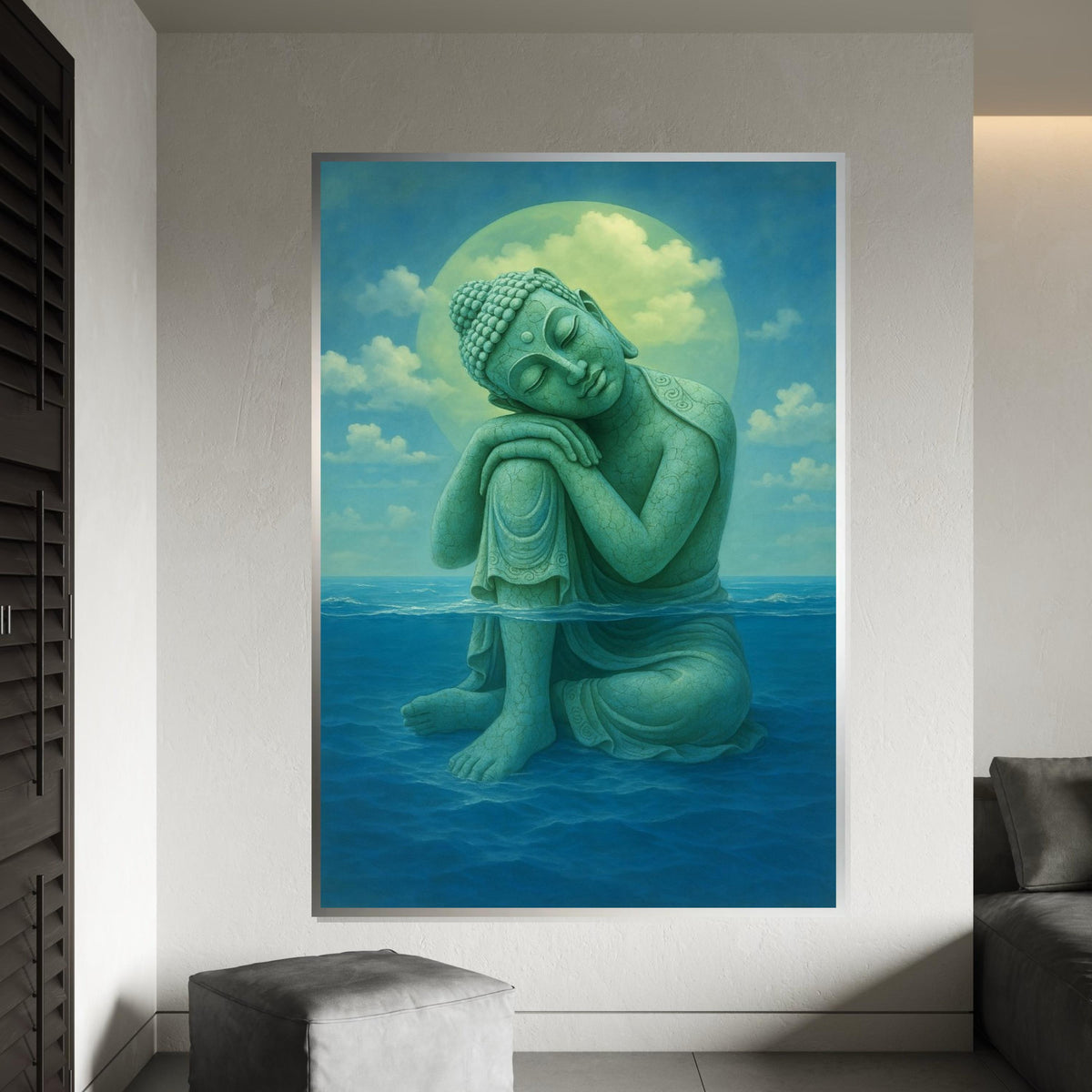 Serene Buddha Canvas, Buddha in Ocean Wall Art, Zen Decor, Wall Art Canvas Design, Ready to Hang Calmness Print