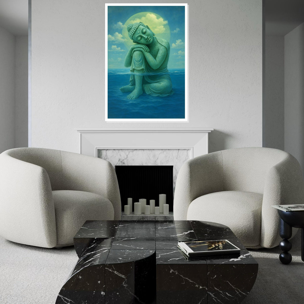 Serene Buddha Canvas, Buddha in Ocean Wall Art, Zen Decor, Wall Art Canvas Design, Ready to Hang Calmness Print