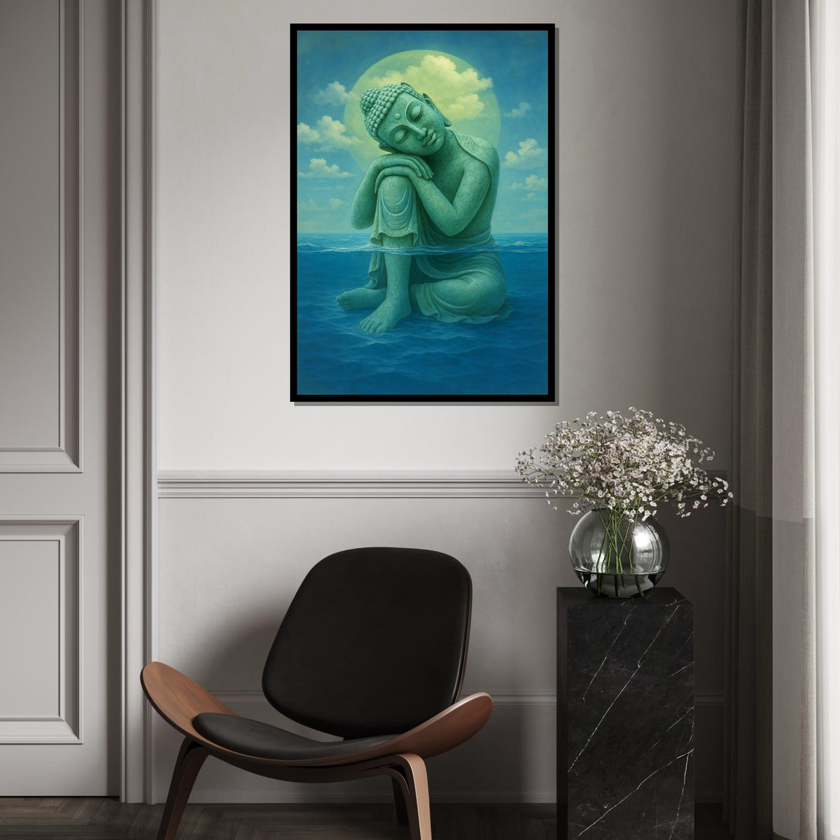 Serene Buddha Canvas, Buddha in Ocean Wall Art, Zen Decor, Wall Art Canvas Design, Ready to Hang Calmness Print