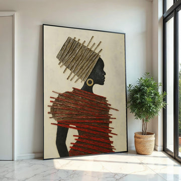 African Silhouette Canvas,Afro Art,Elegant Woman Art,Tribal Headdress Wall Print, Fashion Poster,Wall Art Canvas Design, Ready to Hang Decor
