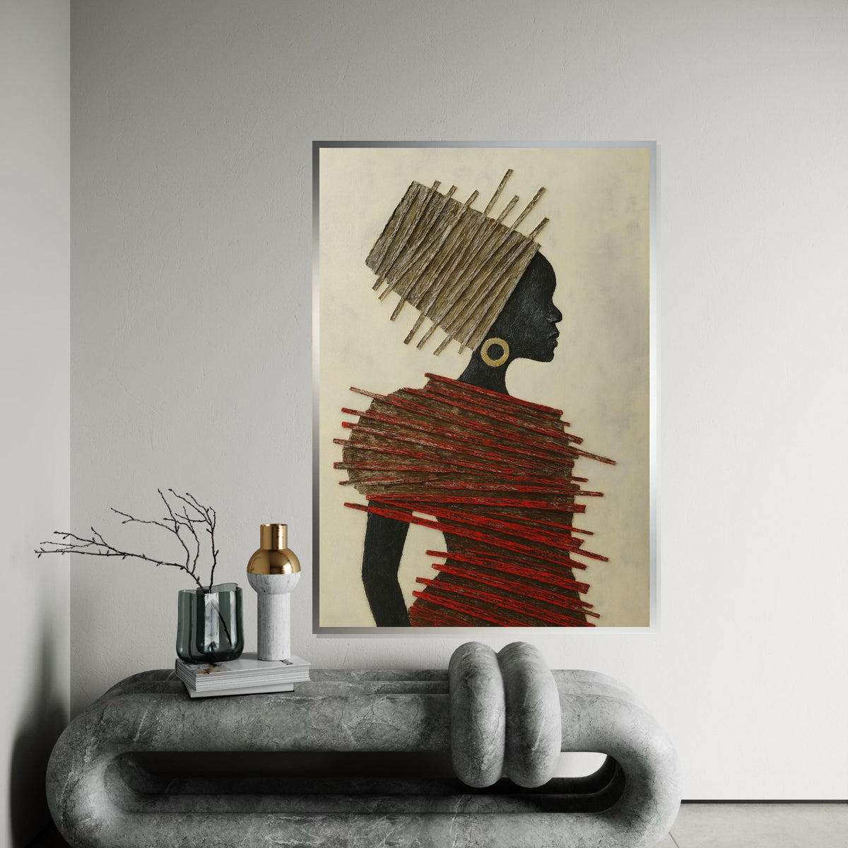 African Silhouette Canvas,Afro Art,Elegant Woman Art,Tribal Headdress Wall Print, Fashion Poster,Wall Art Canvas Design, Ready to Hang Decor