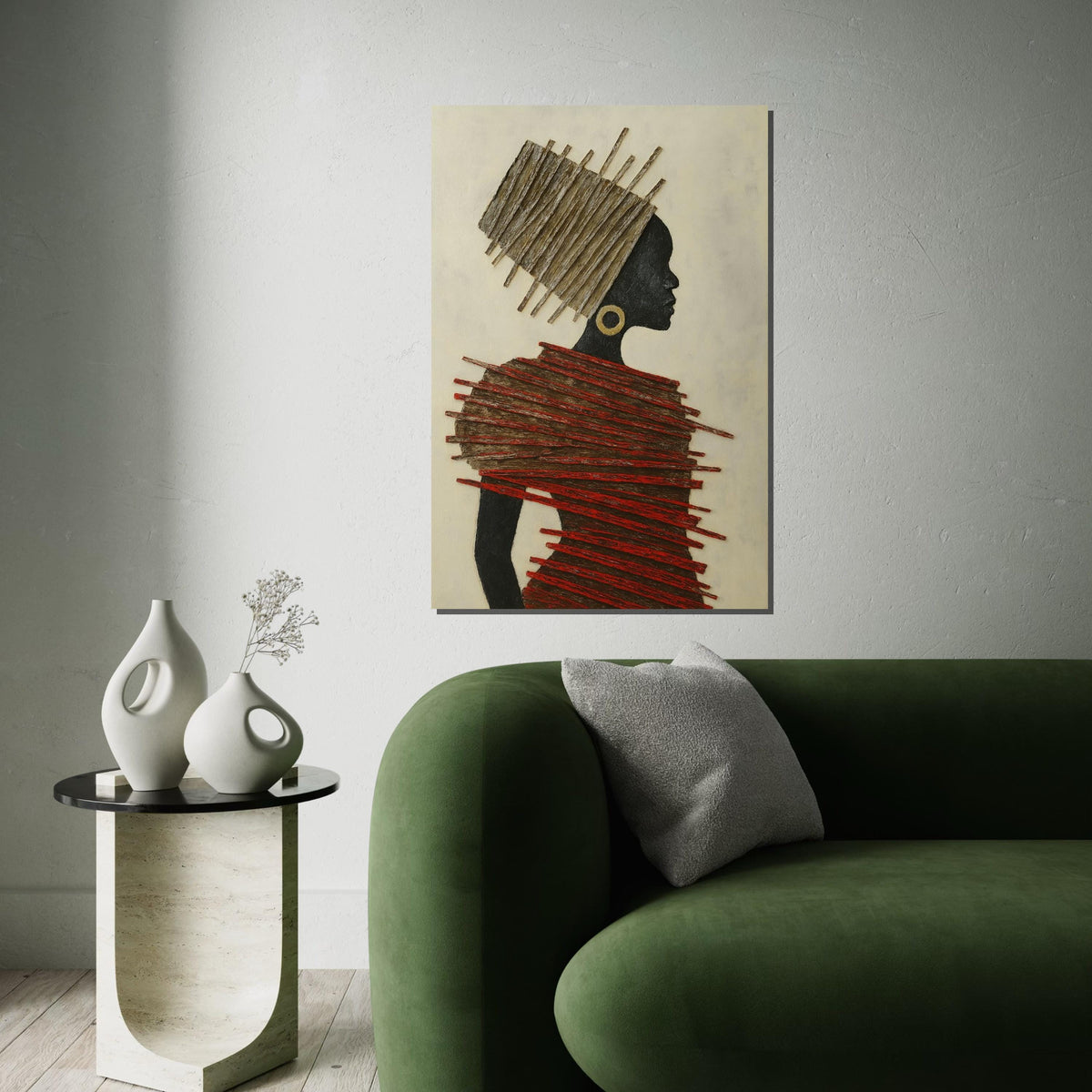 African Silhouette Canvas,Afro Art,Elegant Woman Art,Tribal Headdress Wall Print, Fashion Poster,Wall Art Canvas Design, Ready to Hang Decor
