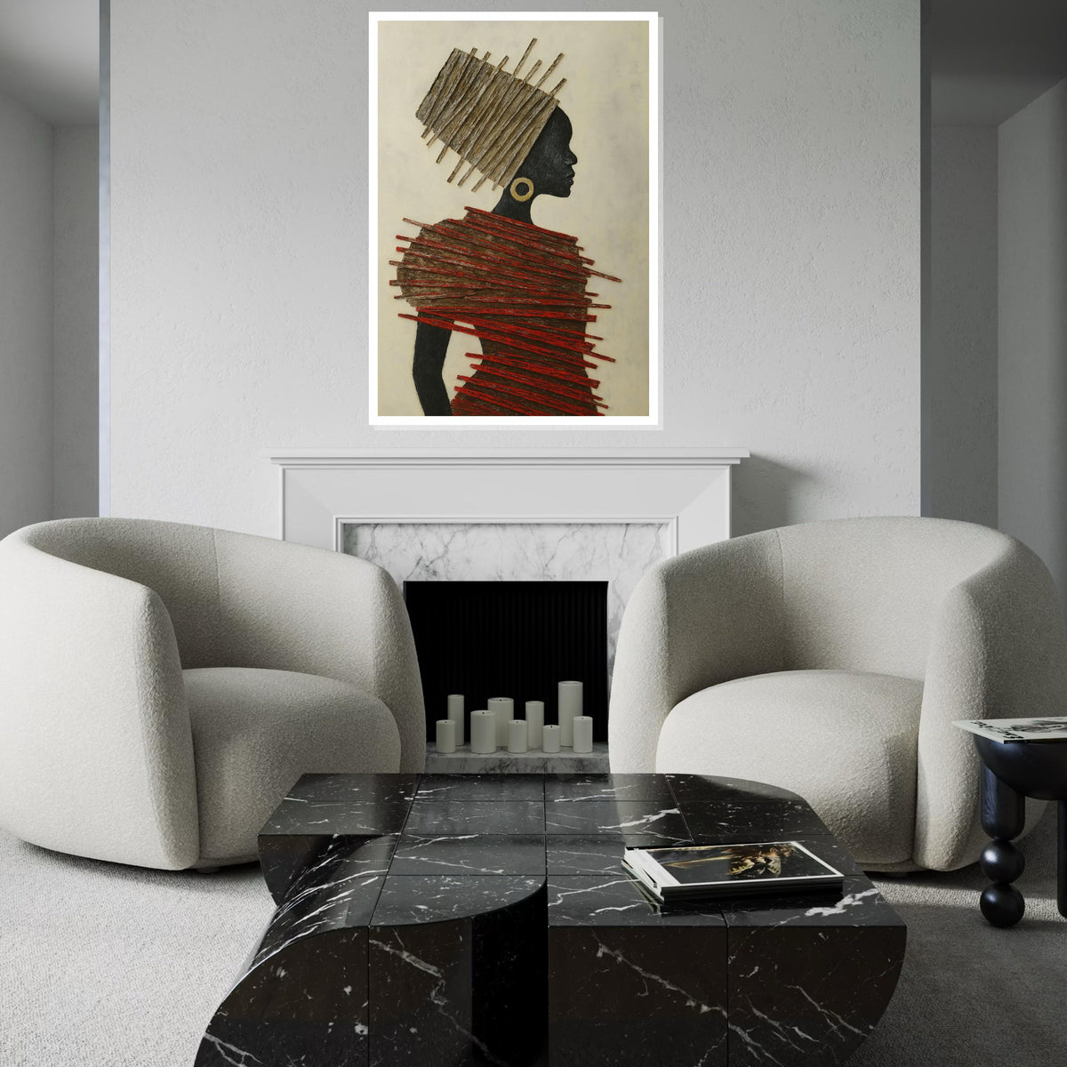African Silhouette Canvas,Afro Art,Elegant Woman Art,Tribal Headdress Wall Print, Fashion Poster,Wall Art Canvas Design, Ready to Hang Decor