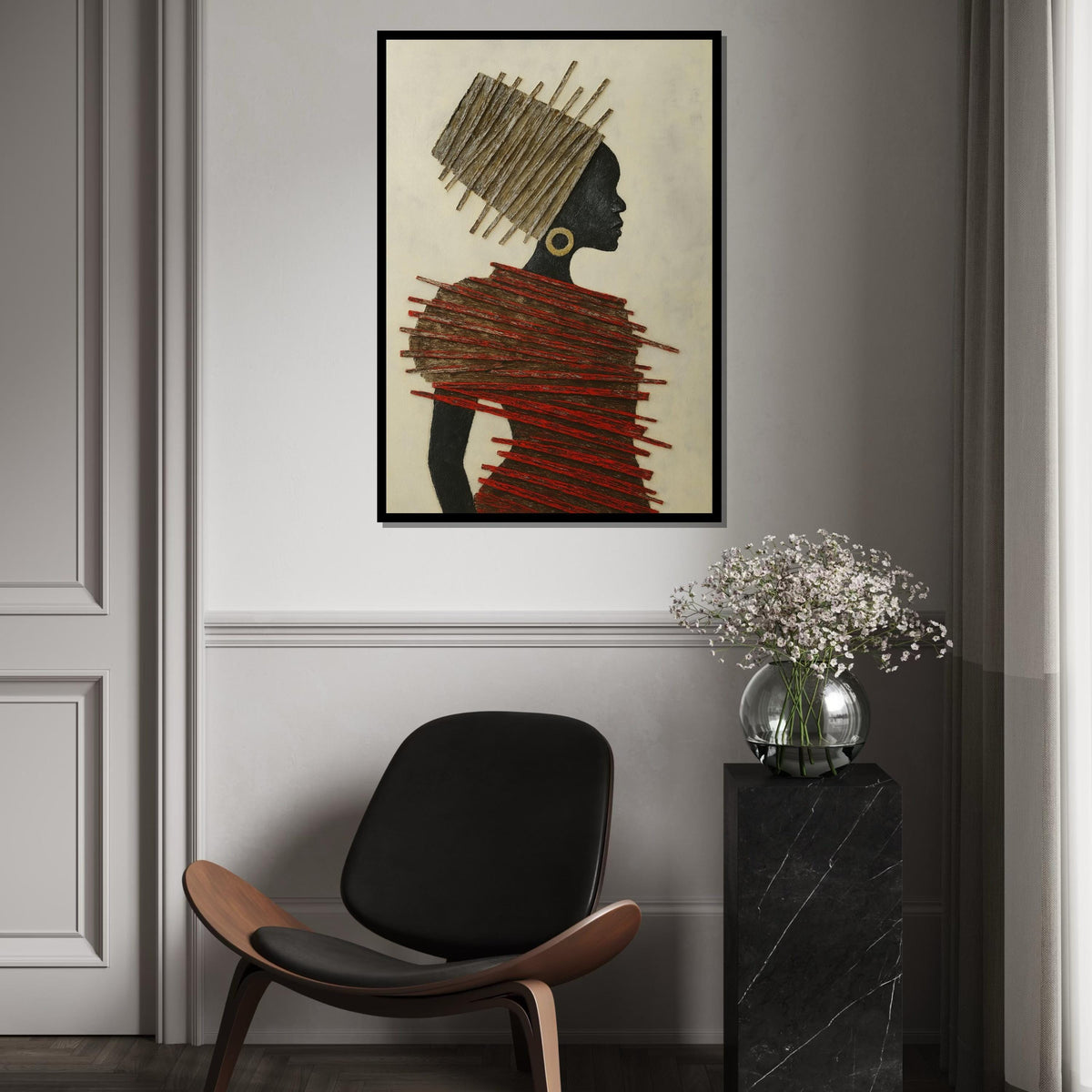 African Silhouette Canvas,Afro Art,Elegant Woman Art,Tribal Headdress Wall Print, Fashion Poster,Wall Art Canvas Design, Ready to Hang Decor