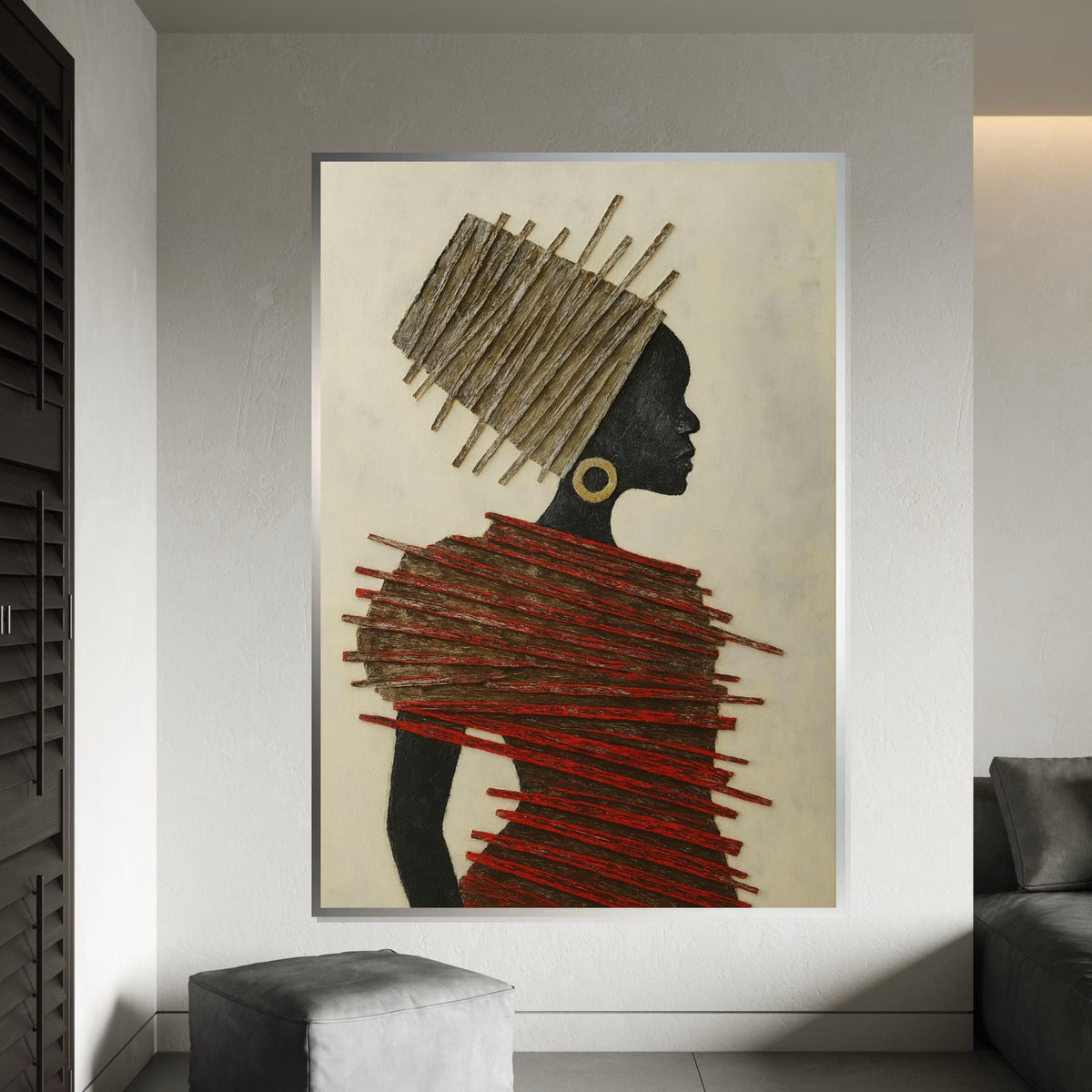African Silhouette Canvas,Afro Art,Elegant Woman Art,Tribal Headdress Wall Print, Fashion Poster,Wall Art Canvas Design, Ready to Hang Decor