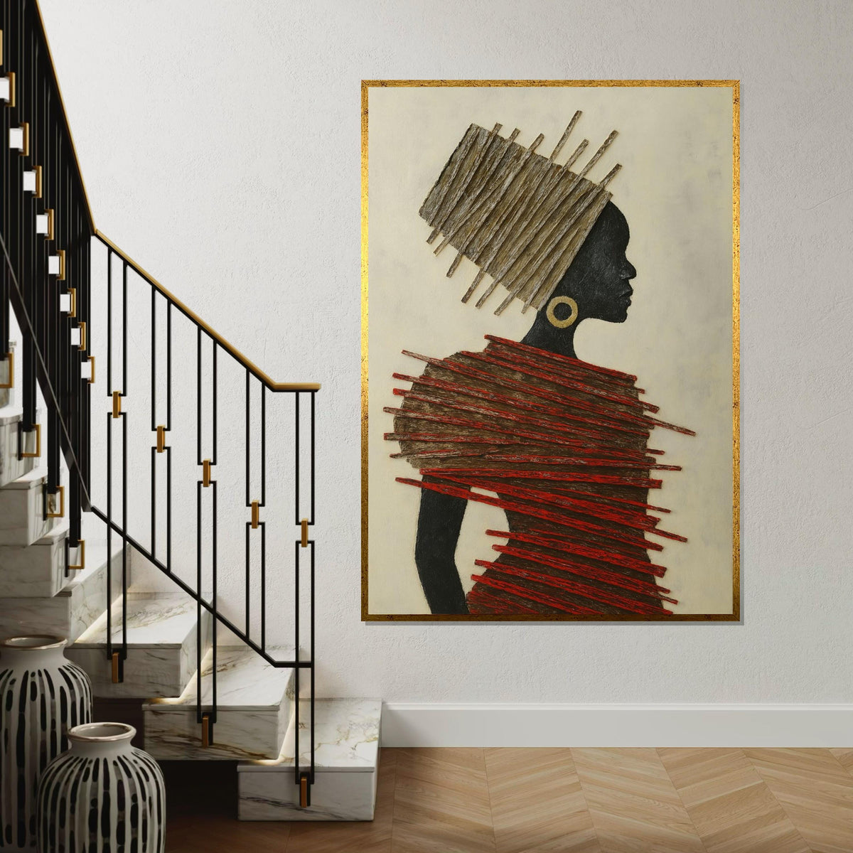 African Silhouette Canvas,Afro Art,Elegant Woman Art,Tribal Headdress Wall Print, Fashion Poster,Wall Art Canvas Design, Ready to Hang Decor