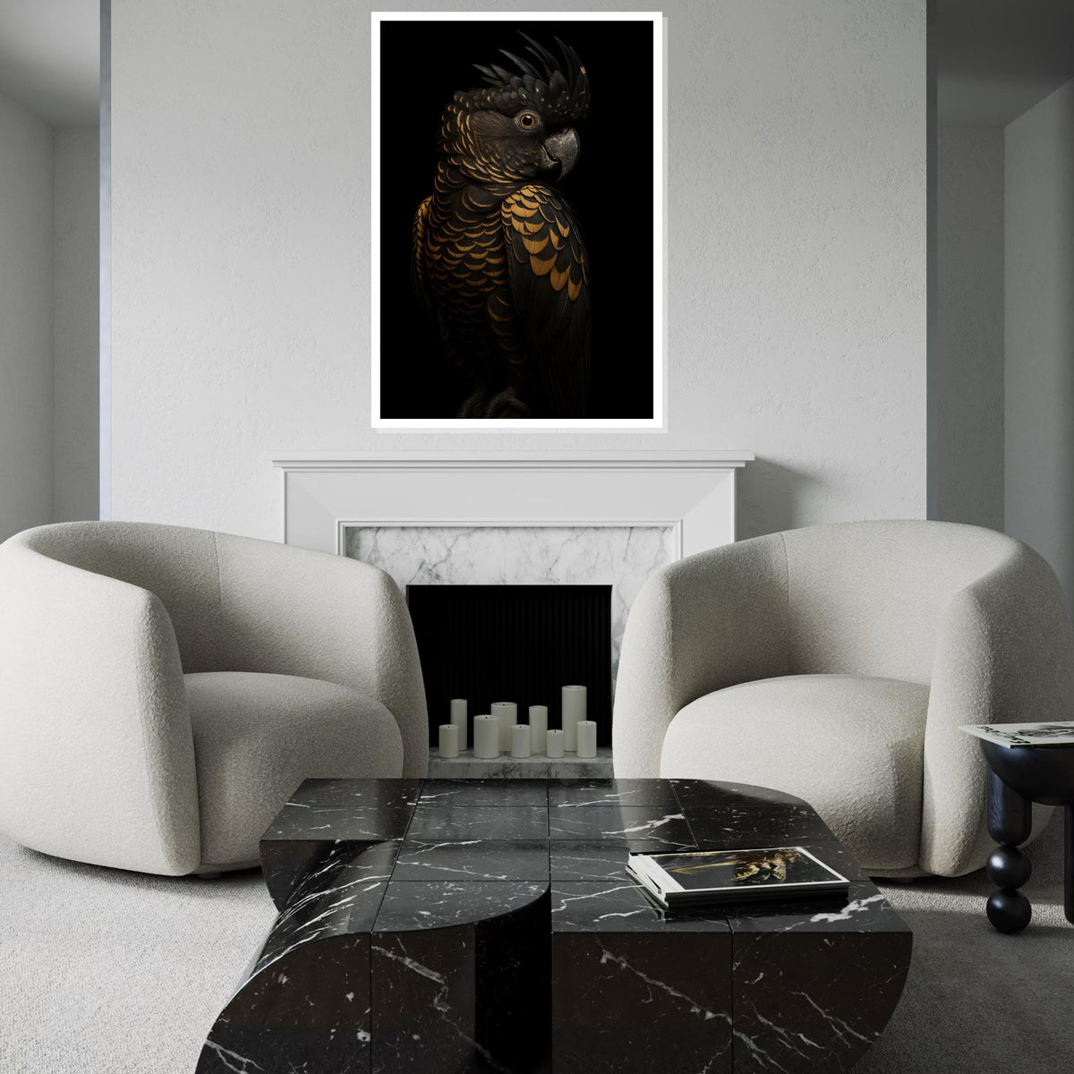 Majestic Black Cockatoo Canvas, Gold Feather Bird Art, Detailed Bird Print, Wall Art Canvas Design, Ready To Hang Decoration