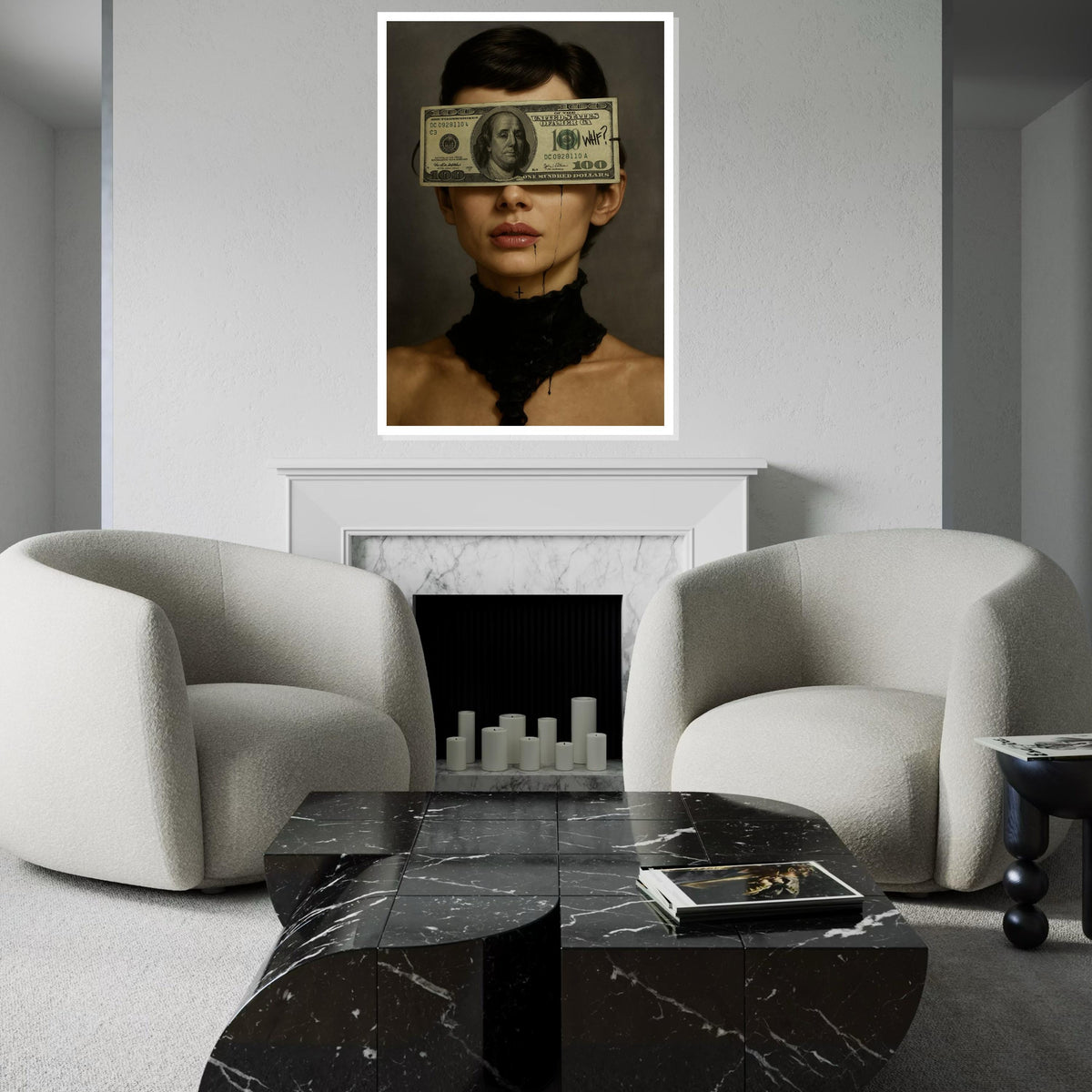 Audrey Hepburn Dollar Art, WTF Money Blindfold Canvas, Dark Feminine Pop Art, Surreal Portrait Wall Art, Ready To Hang Canvas