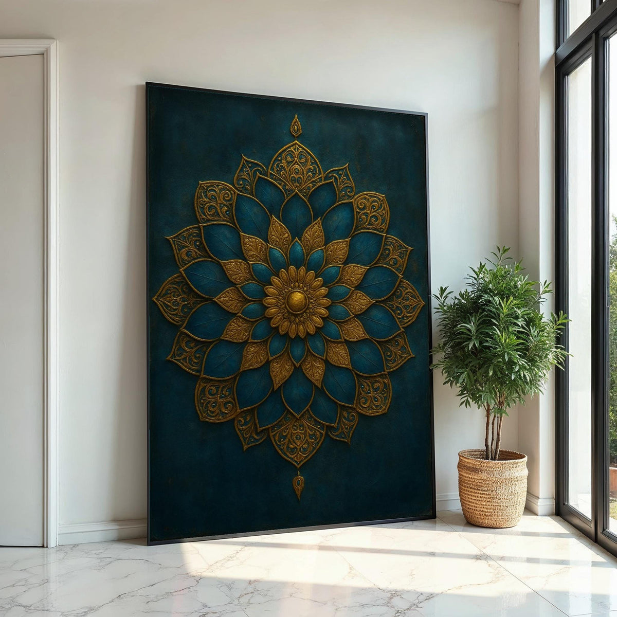 Ornamental Mandala Canvas, Gold and Teal Mandala Art, Elegant Wall Design, Wall Art Canvas Design, Ready To Hang Decoration, Print Wall Art